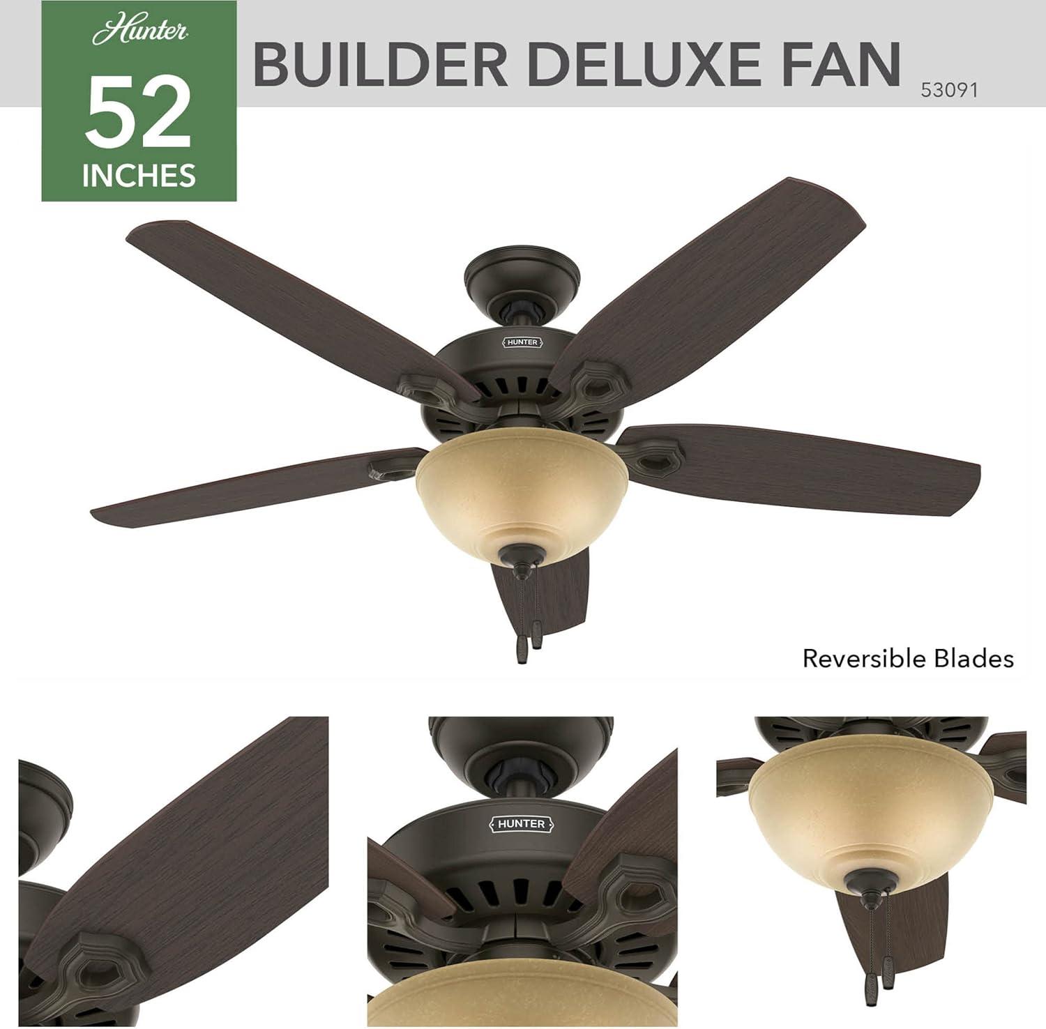 52" Builder Deluxe 5 - Blade Standard Ceiling Fan with Pull Chain and Light Kit Included