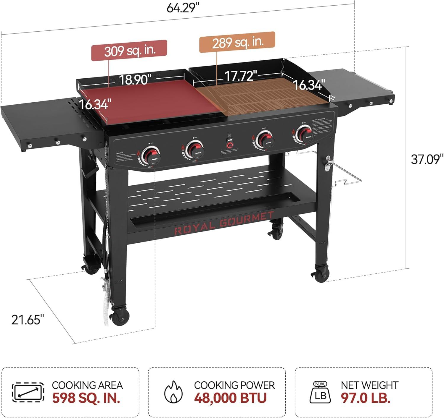 Royal Gourmet 4-Burner Liquid Propane Gas Grill Combo Griddle with Extra Grilling Gear