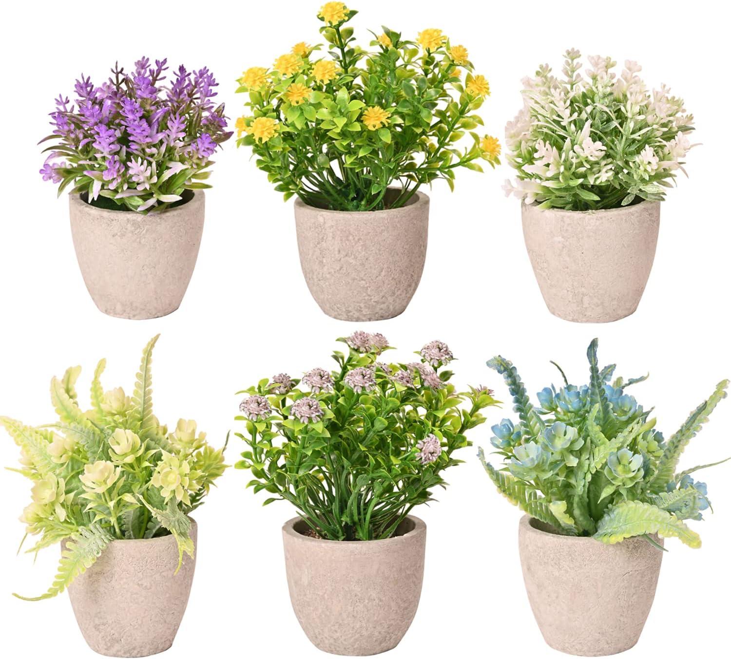 Set of 6 Multicolor Plastic Potted Artificial Flowers