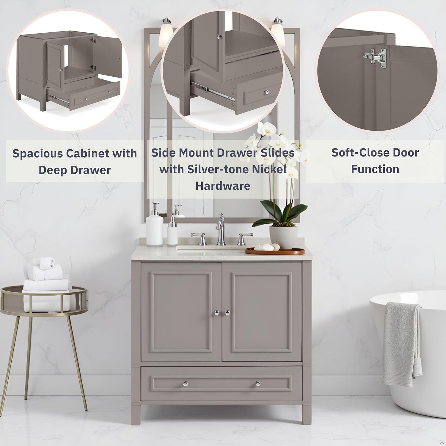 Williamsburg 36"W Transitional Style Vanity Cabinet With Soft Close Doors And Drawers