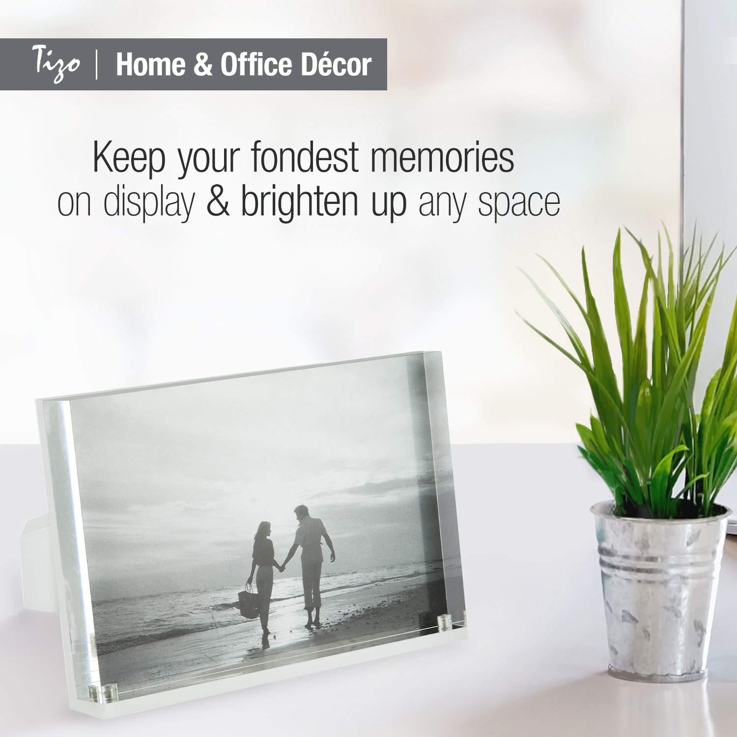 TIZO Design Vertical 4x6 Lucite Picture Frame, Durable 1 Inch Thick Clear Lucite Magnetic Closures, Elegant & Practical Boutique Quality Photo Frame (Multiple Colors Available) (With Gift Box)