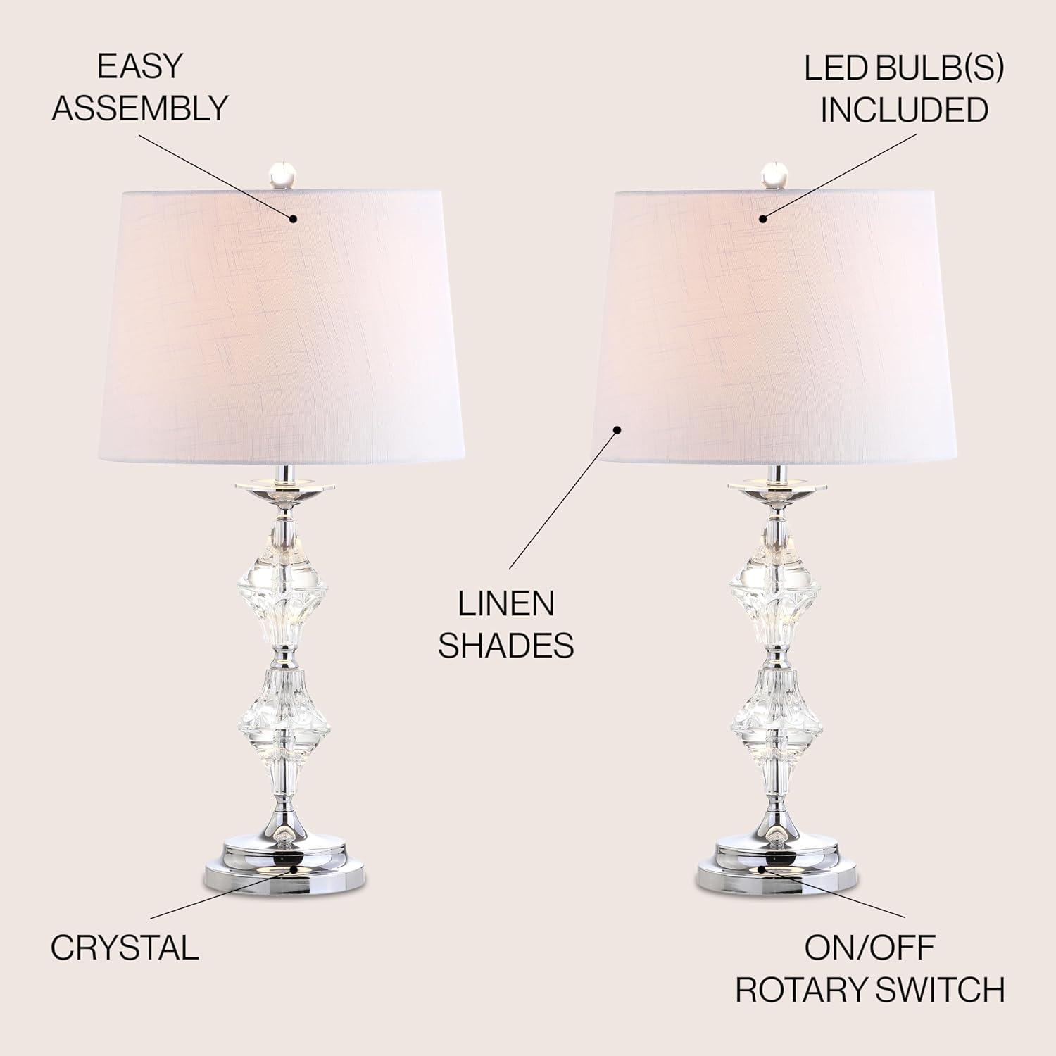 JONATHAN Y JYL2037A-SET2 Madison 27.5" Crystal LED Table Lamp, Clear/Chrome (Set of 2)