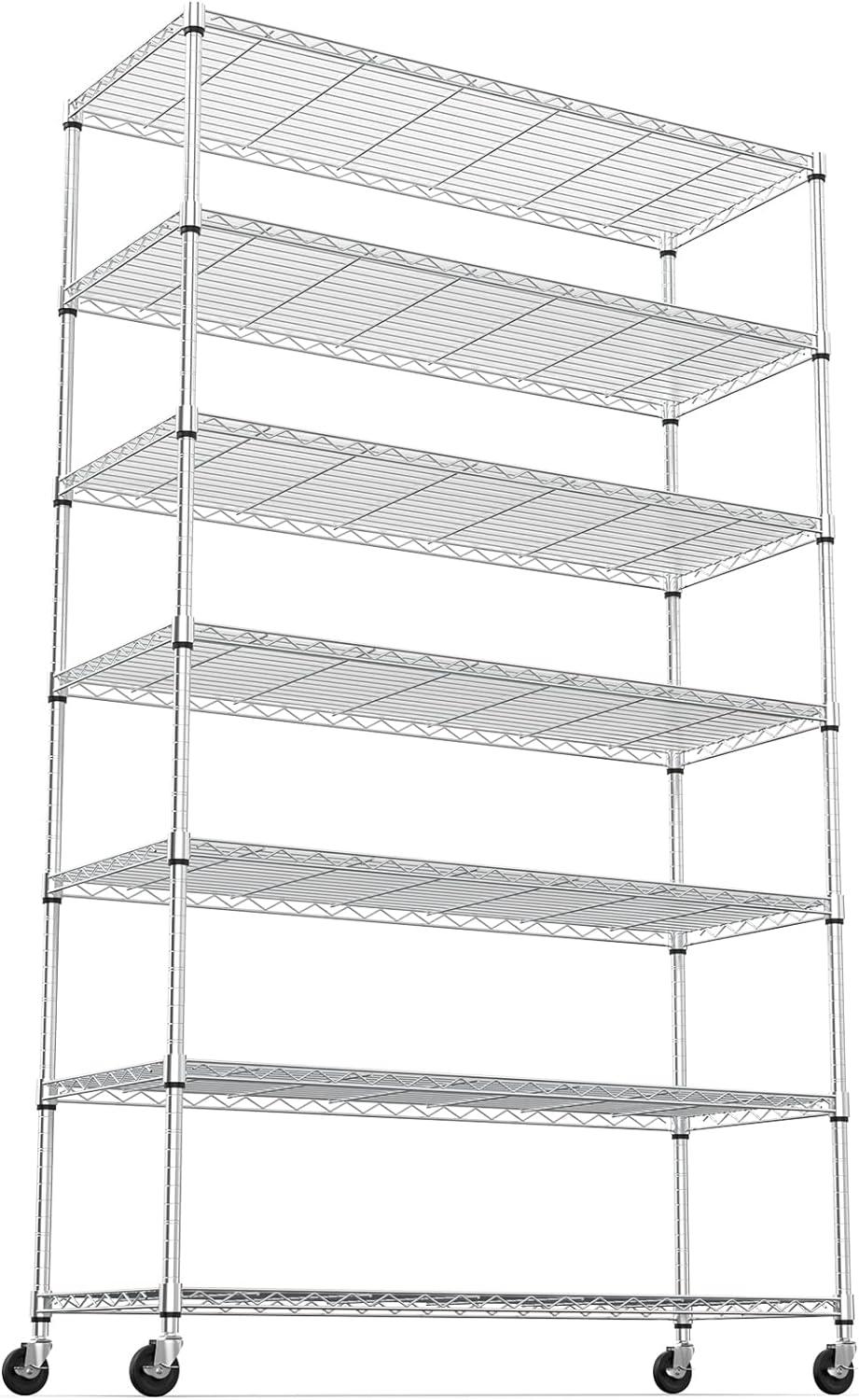 Chrome NSF 7 Tier Metal Shelf Wire Shelving Unit, 2450lbs Heavy Duty Adjustable Storage Rack with Wheels & Shelf Liners for Closet Kitchen Garage Basement Commercial Shelving - 82" H x 48" L x 18" D