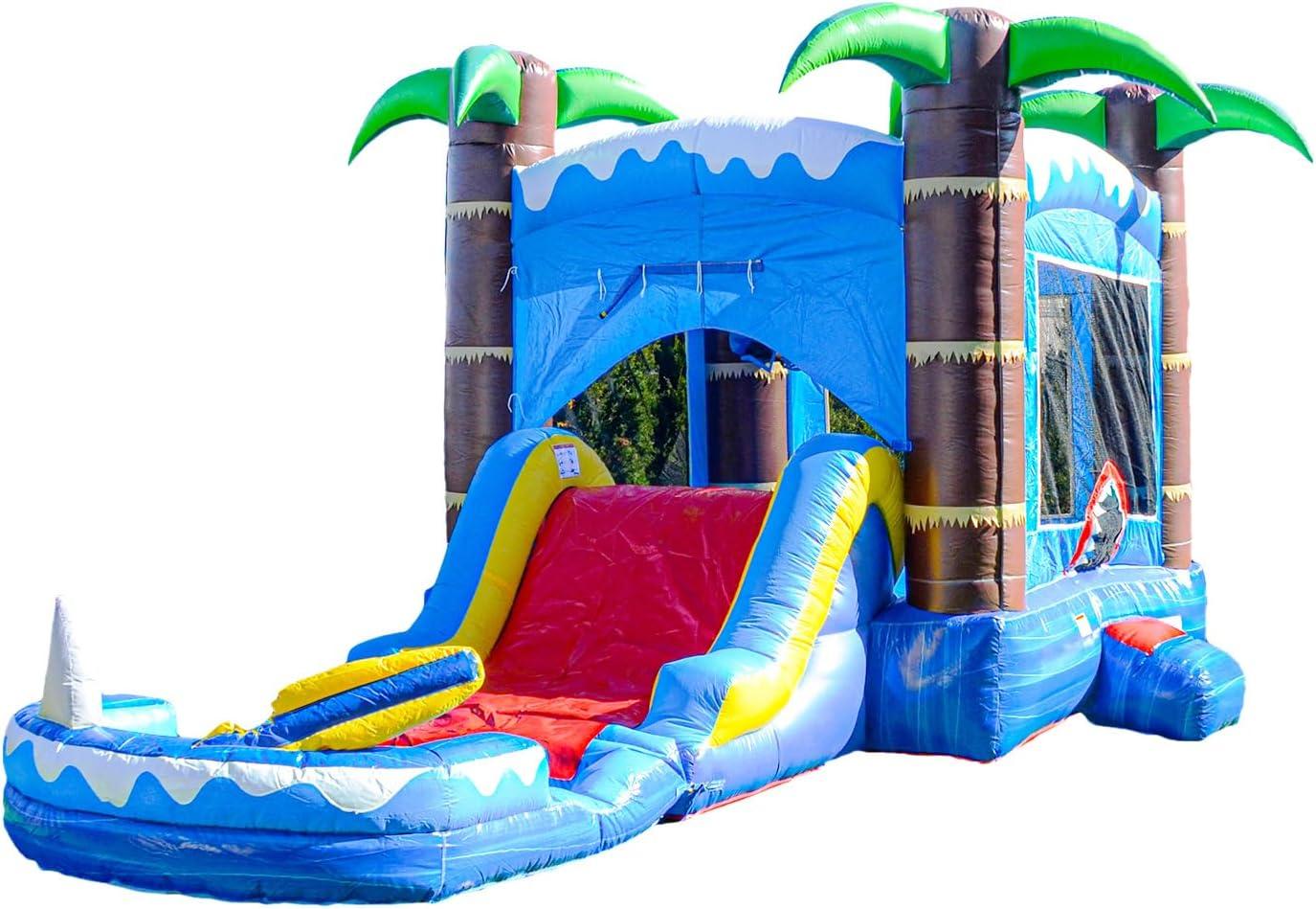 HeroKiddo Ocean Shark Commercial Grade Bounce House Water Slide with Splash Pool for Kids and Adults (with Blower), Basketball Hoop, Outdoor Indoor, Wet Dry Combo, Big Inflatable, Rental Quality