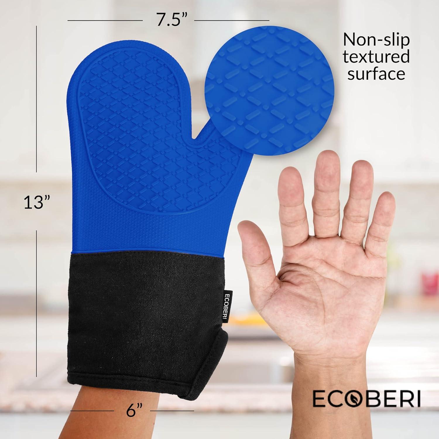 Ecoberi Silicone Oven Mitts and Pot Holder Set, Heat Resistant, Cook, Bake, BBQ, Pack of 3 Red