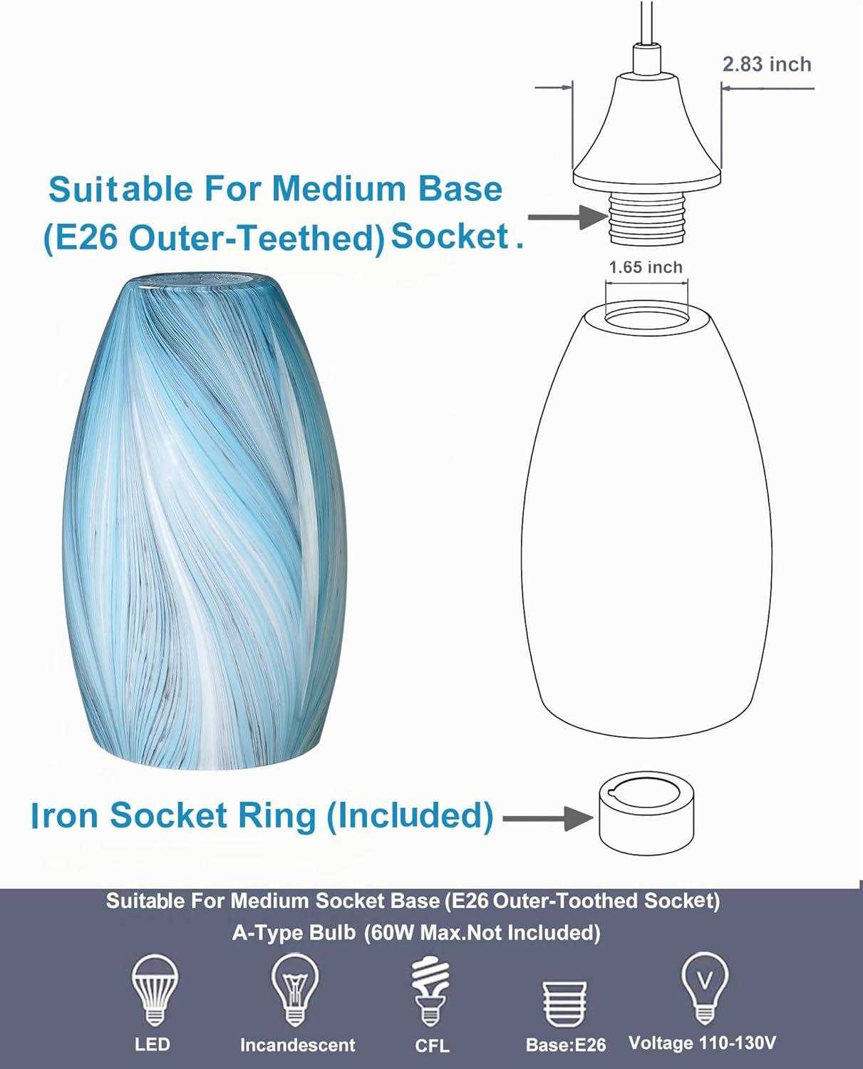 Oval Glass Lamp Shade Only Art Glass Lamp Covers Light Fixture Replacement for Kitchen Island Mini pendant Ceiling Lights Chandelier Hand Blown Glass Shade Replacement (Brown and Blue）