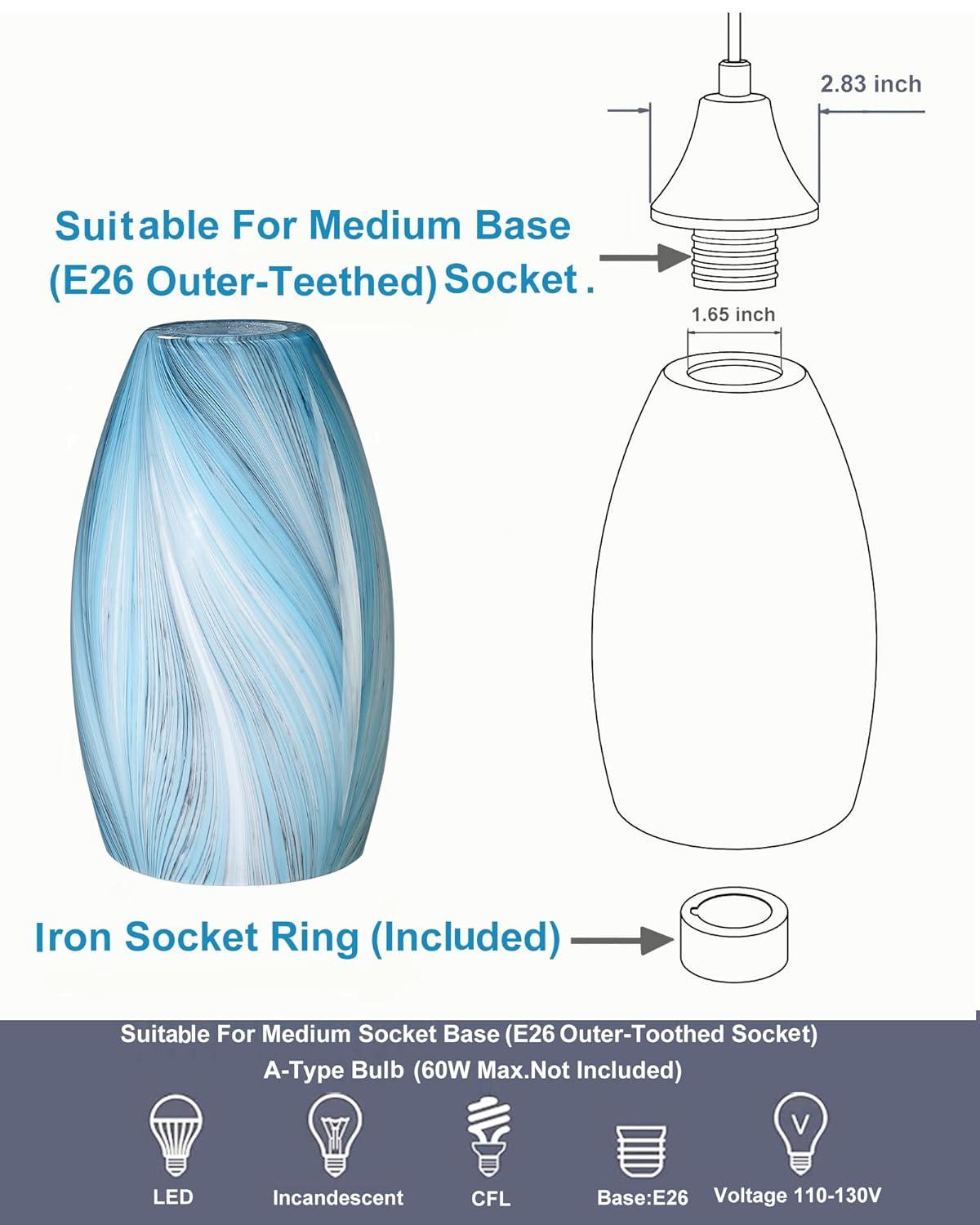 Oval Glass Lamp Shade Only Art Glass Lamp Covers Light Fixture Replacement for Kitchen Island Mini pendant Ceiling Lights Chandelier Hand Blown Glass Shade Replacement (Brown and Blue）