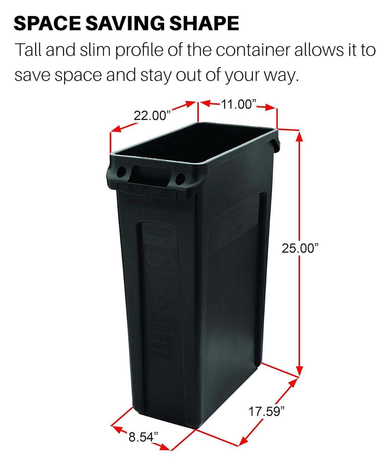 Gray Plastic Slim Jim Vented Recycling Container, 16 Gallon