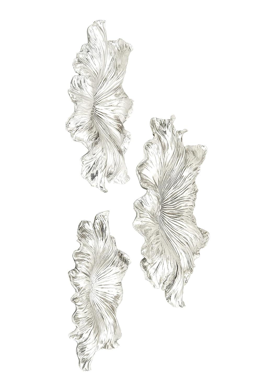 DecMode Silver Polystone 3D Floral Wall Decor (3 Count)