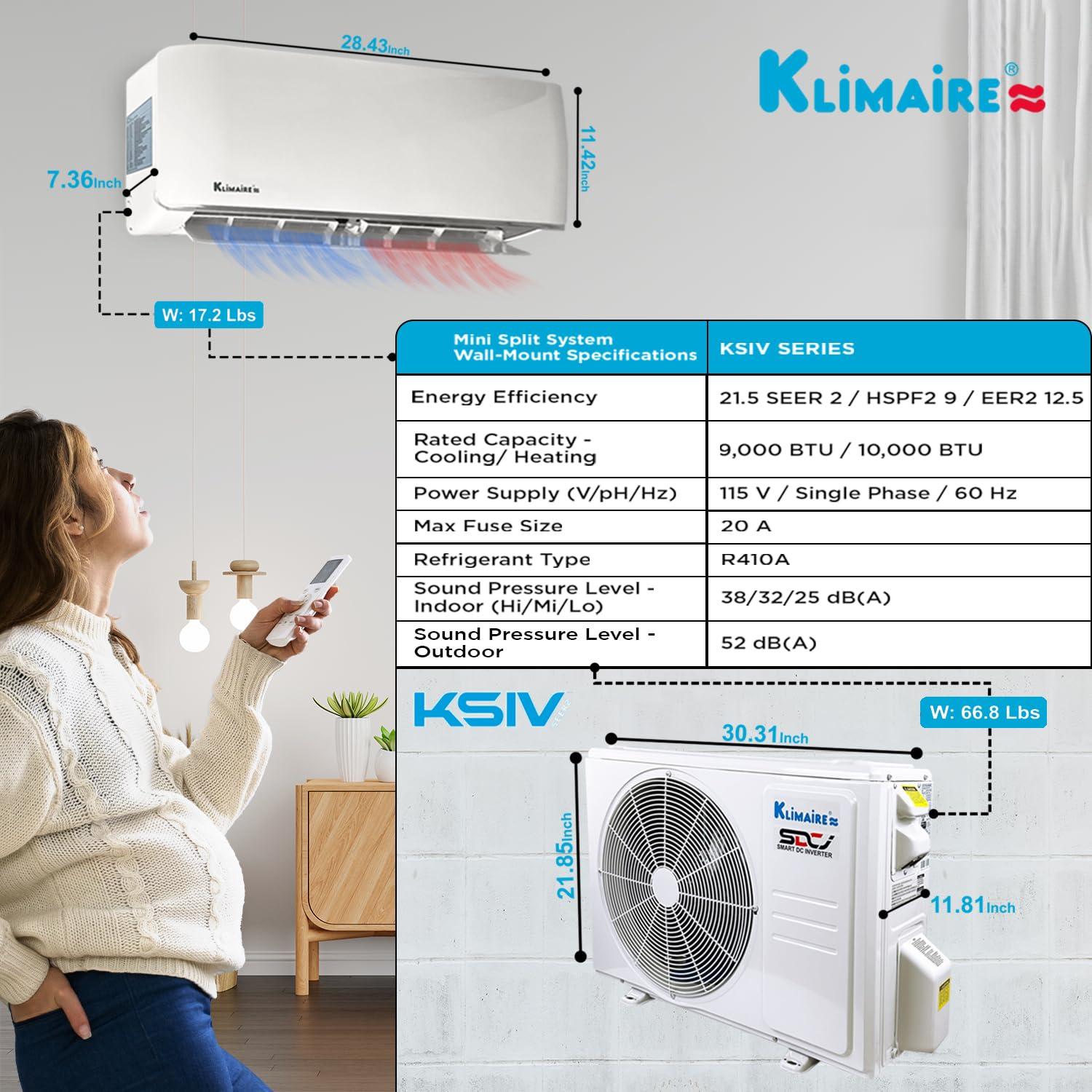 Klimaire 36,000 BTU 17.5 SEER2 Wi-Fi-Enabled Ductless Mini-Split Heat Pump Air Conditioner with Installation Kit, Up to 2,400 Sq. Ft