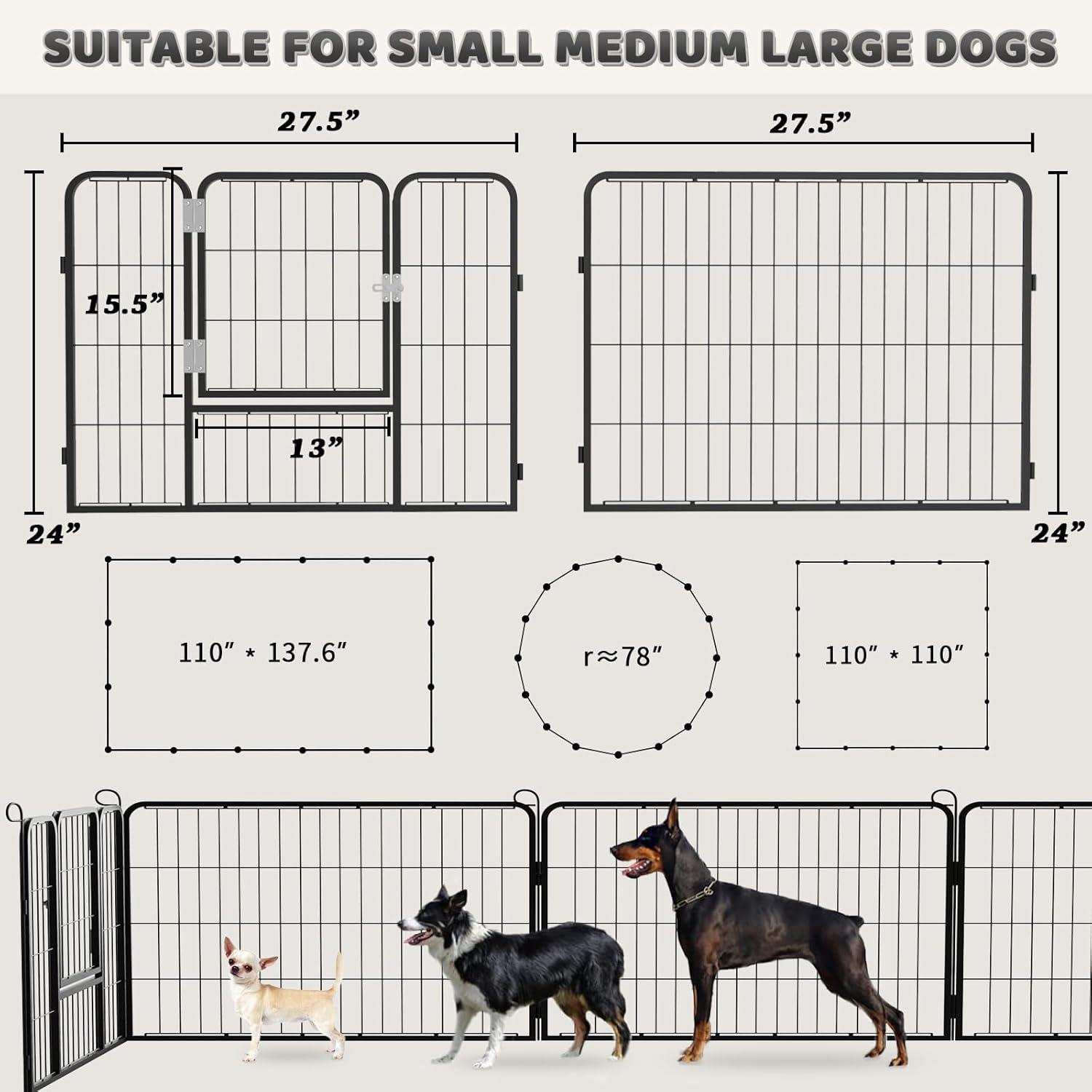 JepoIA Heavy Duty Metal Dog Playpen for Medium/Small Animals, 8 Panels 24”Height x 27" Width, Dog Fence Exercise Pen with Doors, Pet Puppy Outdoor Playpen Pen for Outdoor, Indoor, RV, Camping, Yard