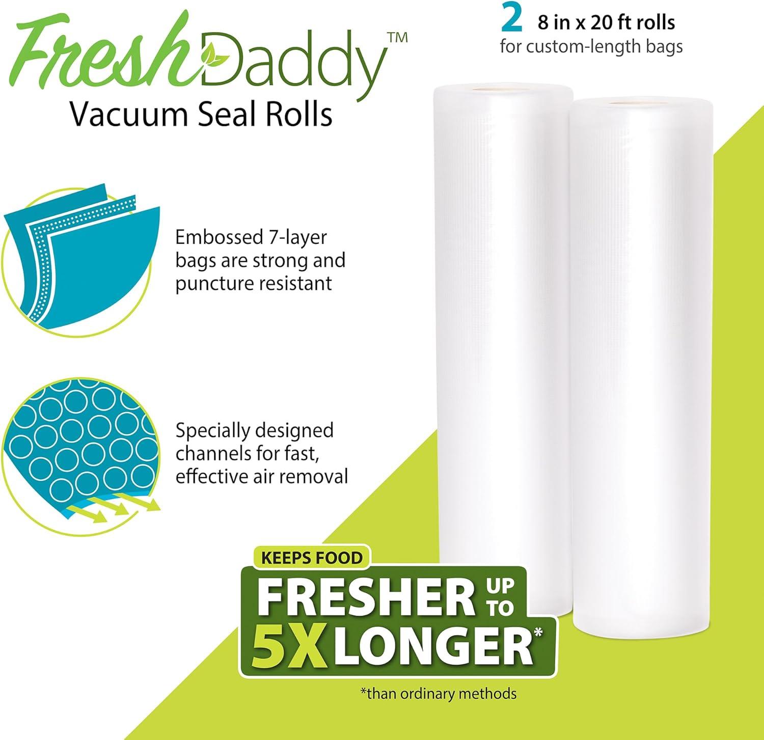 FreshDaddy 8x20 BPA-Free Vacuum Seal Rolls for Custom-Length Bags