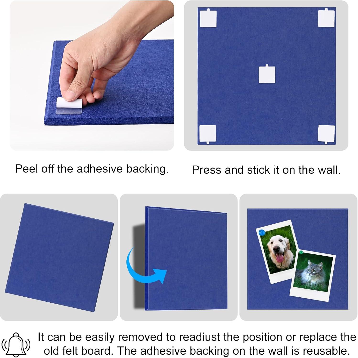 Large Cork Board Alternative 48" x 36", Black Bulletin Board, 12 Pack Felt Wall Tiles With 50 Pushpins, Pin Board Tack Board for Office (Dark Blue)