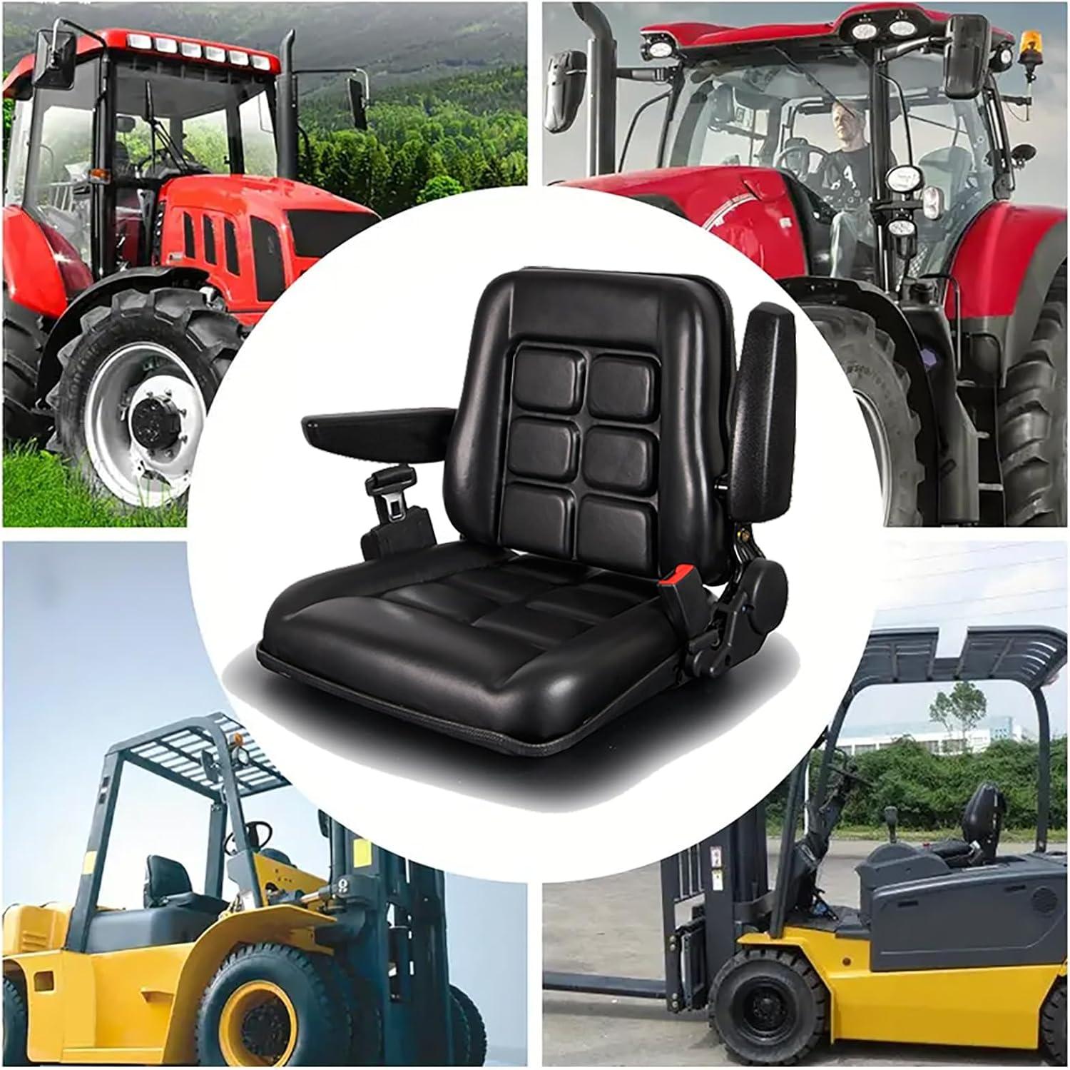 Black Adjustable PVC Forklift and Tractor Seat with Armrests