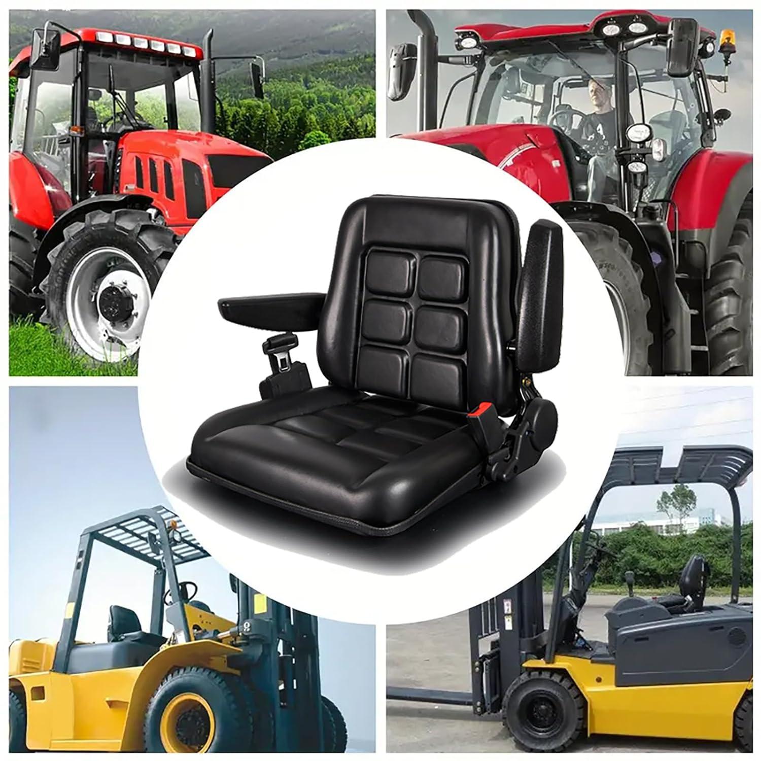 Black Adjustable PVC Forklift and Tractor Seat with Armrests