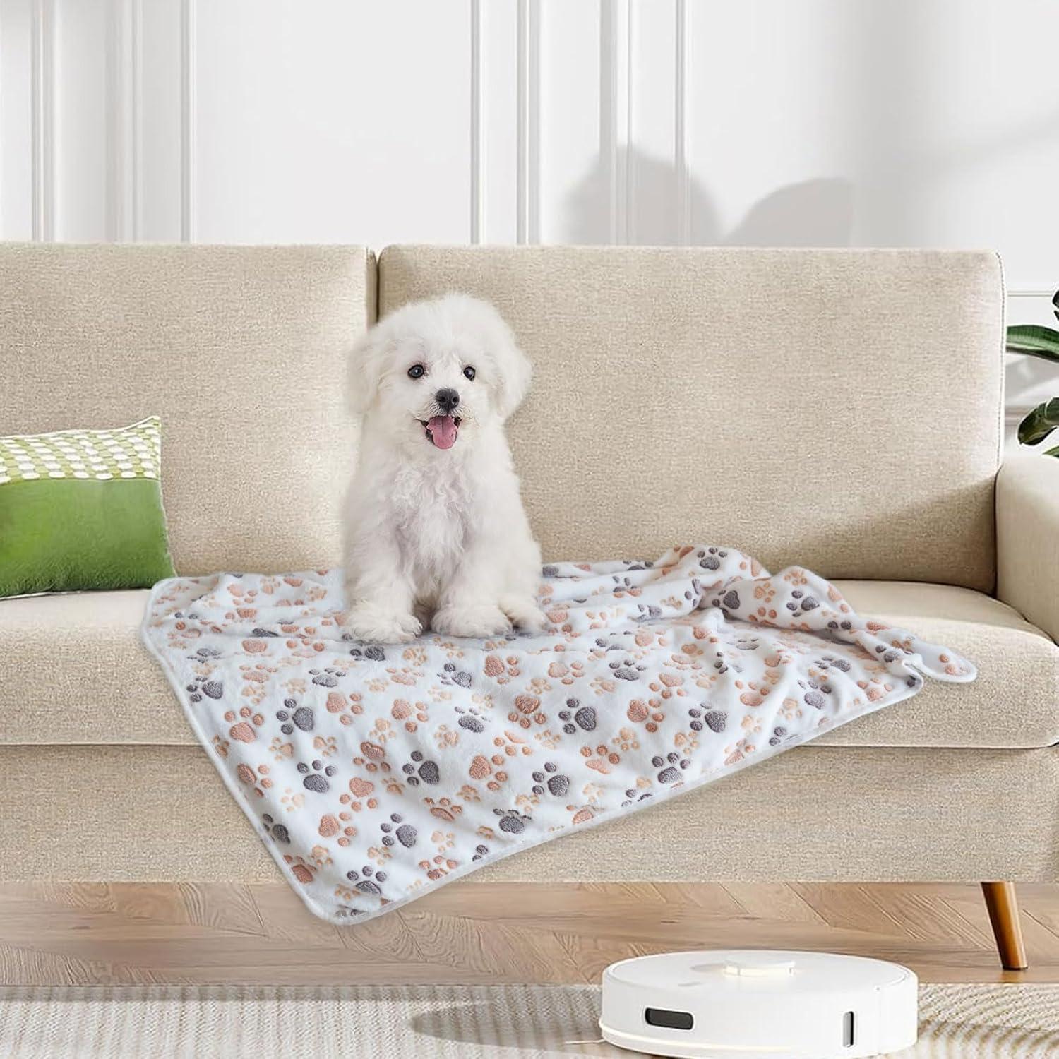 1 Pack 3 Puppy Dog Blankets Super Soft Warm Sleep Mat Fluffy Premium Fleece Pet Blanket Flannel Throw for Dog Puppy Cat - White Paw Print Medium(29"x20")