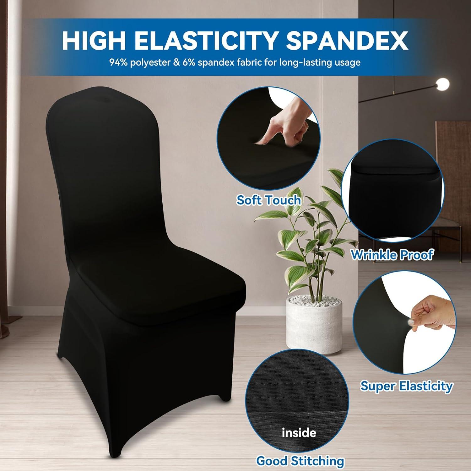 VEVOR Black Stretch Spandex Chair Covers, Set of 50 - Universal Fitted Slipcovers for Folding Chairs - Removable and Washable - Ideal for Weddings, Banquets, Parties, and Celebrations