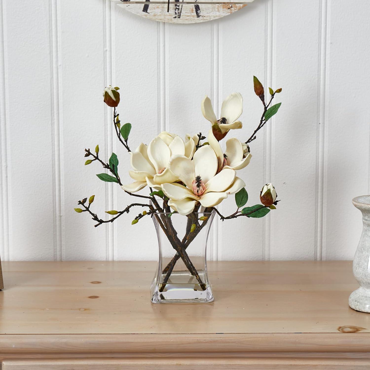 Serene White Magnolia Arrangement with Modern Glass Vase