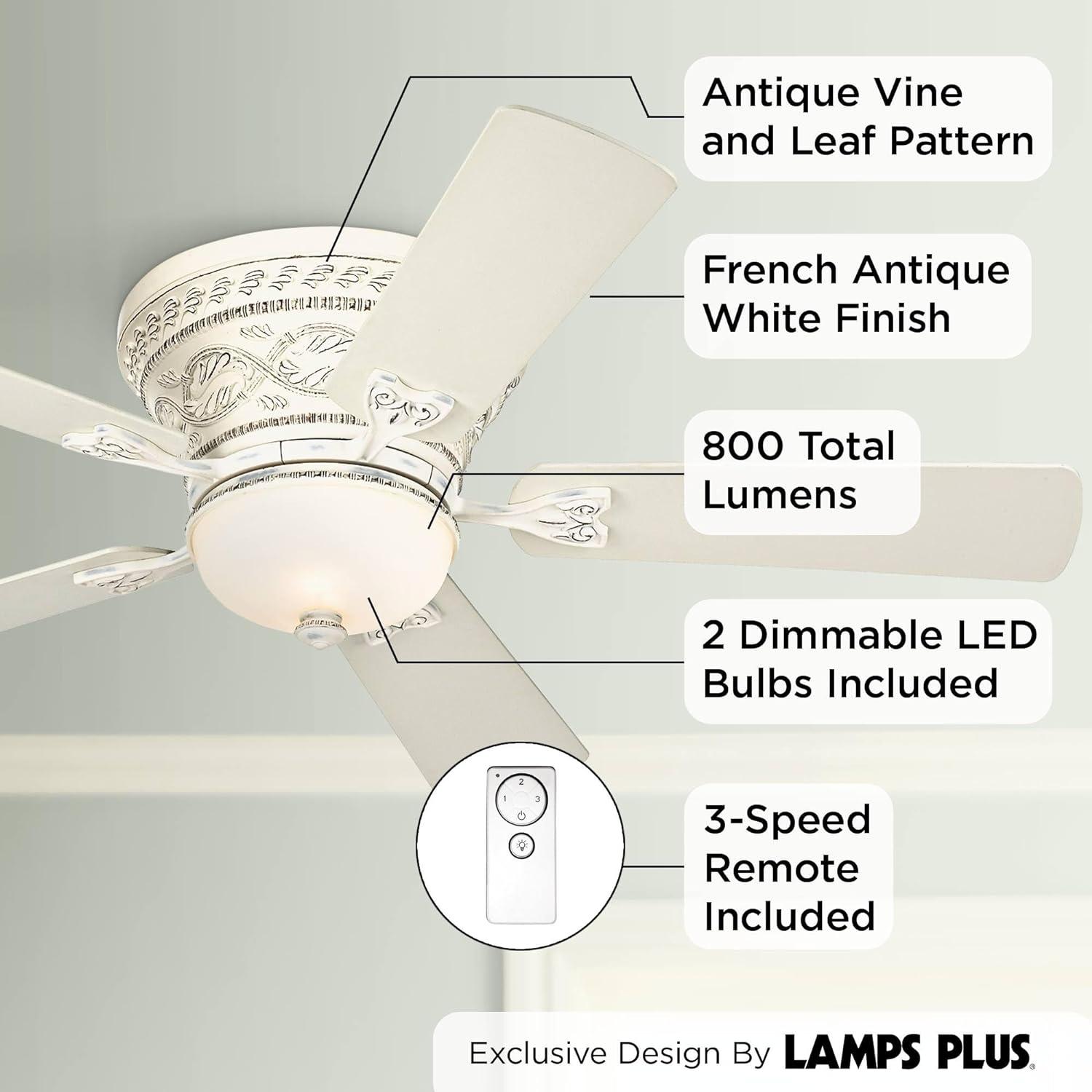 Casa Vieja 52" Ancestry Vintage Antique Indoor Ceiling Fan 5 Blade LED Light Remote Control French White Finish Bedroom Living Room Kitchen Hugger