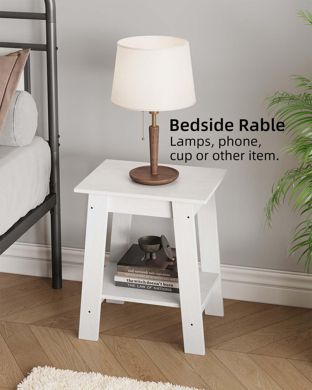 Nasitip 2-Tier End Table, Small Side Table, Nightstand with Storage Shelf, Narrow Side Table for Small Spaces(White)
