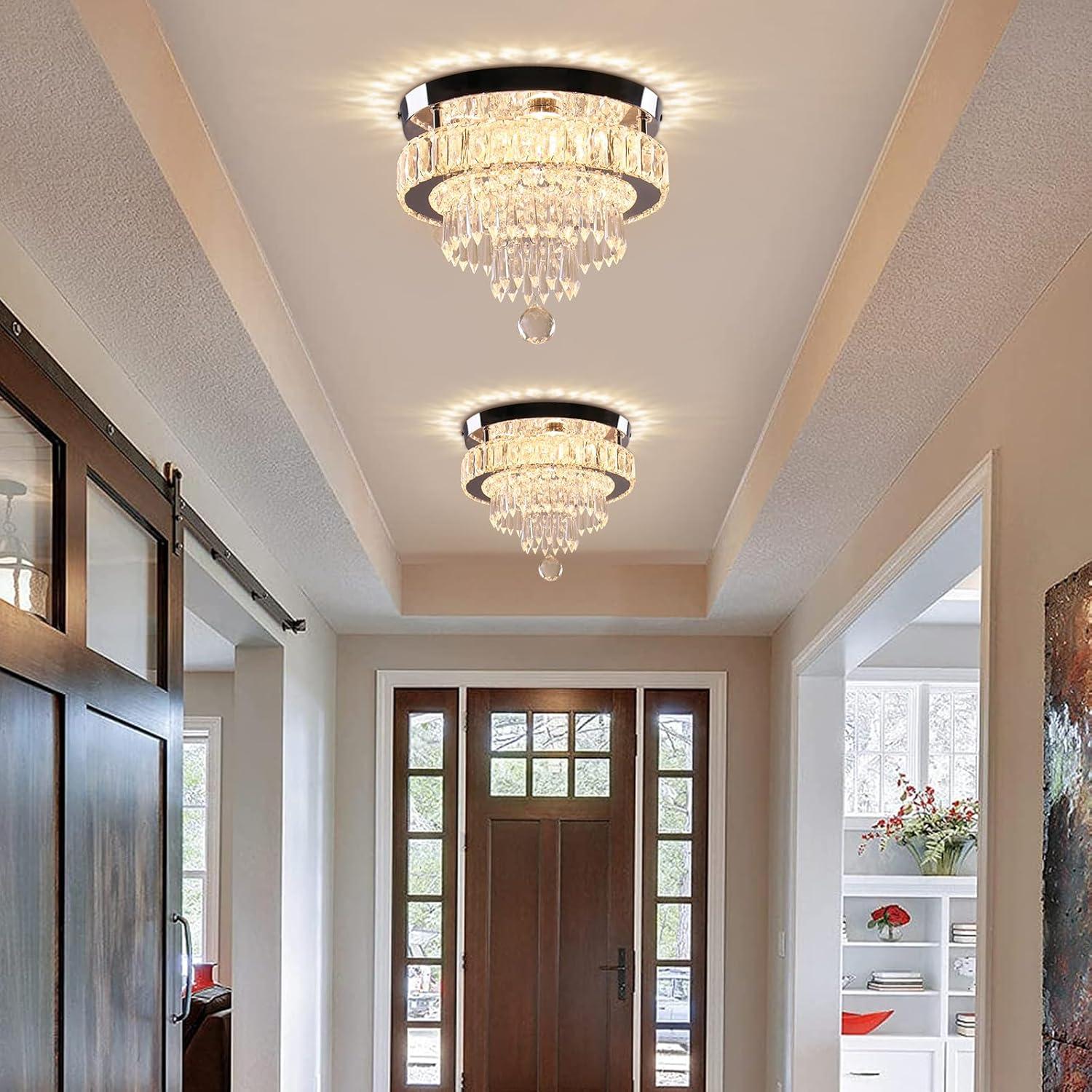 House of Hampton® House of Hampton® 11.8" Crystal Chandeliers Modern Crystal Ceiling Light LED Chandeliers Semi Flush Mount Chandelier Light for Bedrooms Dining Living Room Hallway (6500K Cool White Light)