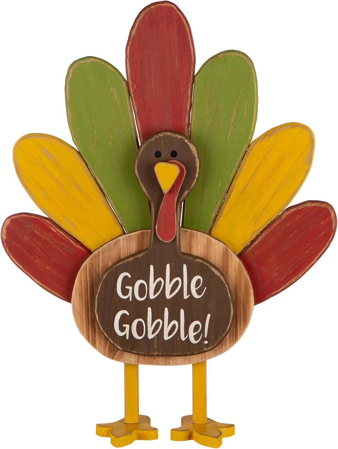 24.25" Colorful Wooden Thanksgiving Turkey Figurine Decor