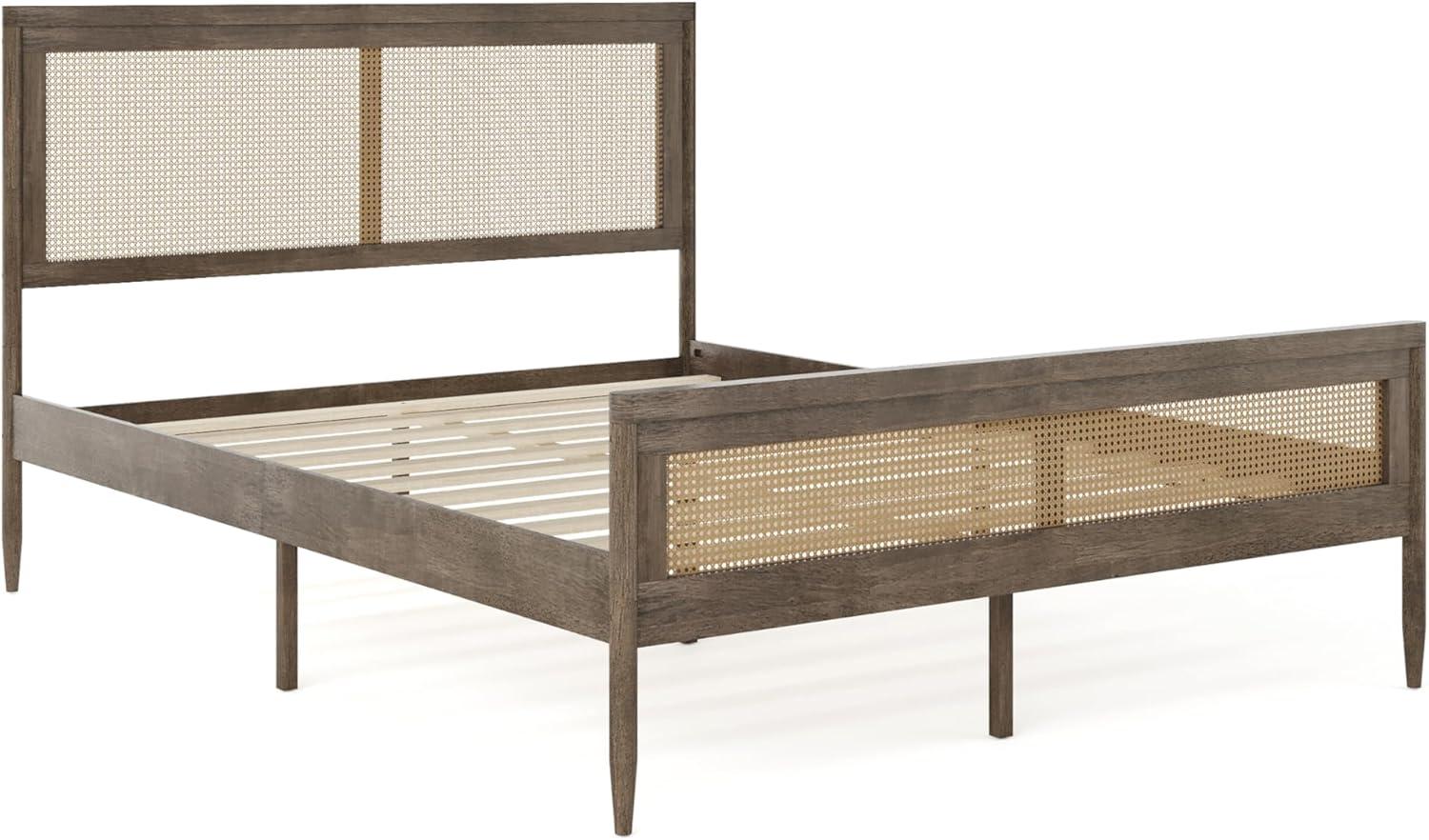 Martha Stewart Jax Wooden Platform Bed With Rattan Inset Headboard And Footboard