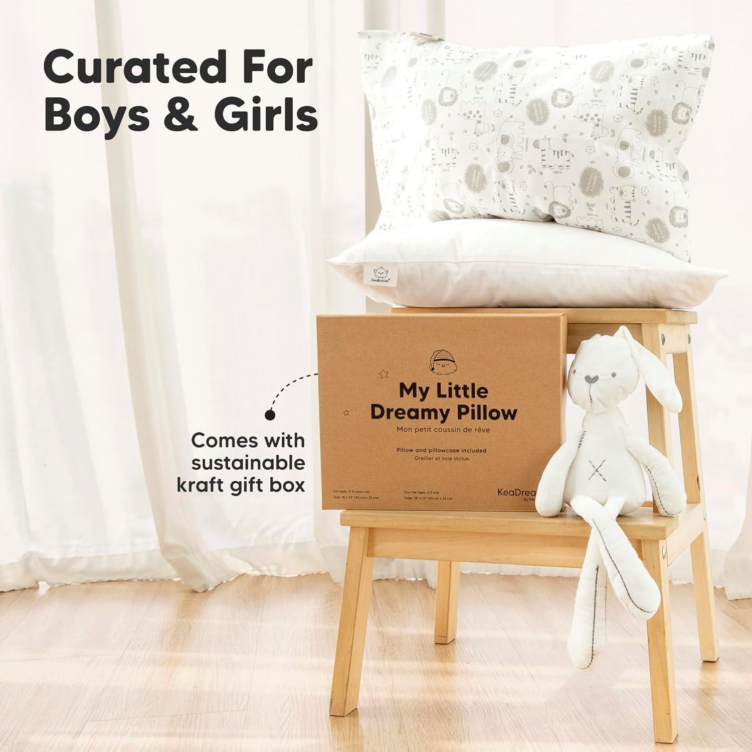 KeaBabies Toddler Pillow with Pillowcase, 13X18 Soft Organic Cotton Toddler Pillows for Sleeping, Kids Travel Pillow Age 2-5 (Wild Picnic)