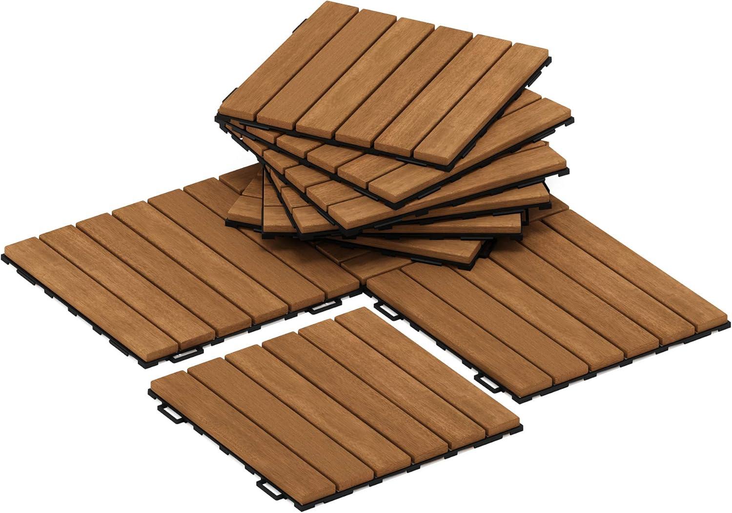 Furinno Tioman Outdoor Floor Decking Wood Tile Interlock 10PC/CTN, Honey Oak Color, FG181034