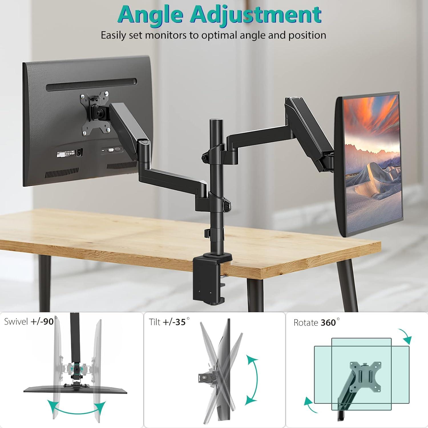 WALI Premium Dual LCD Monitor Desk Mount, Fully Adjustable Gas Spring Stand for Display up to 32 inch, GSDM002, (Black)