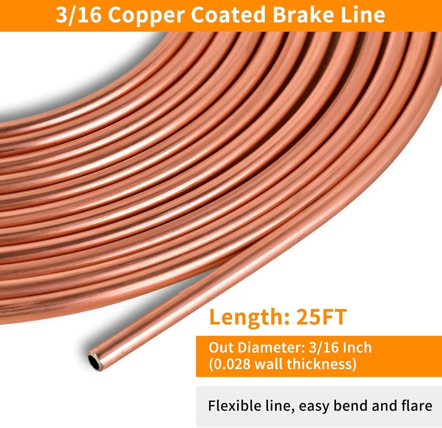 Nextirrer 25ft 3/16 Copper Coated Brake Line Kit with Double & Single Flaring Tool Set