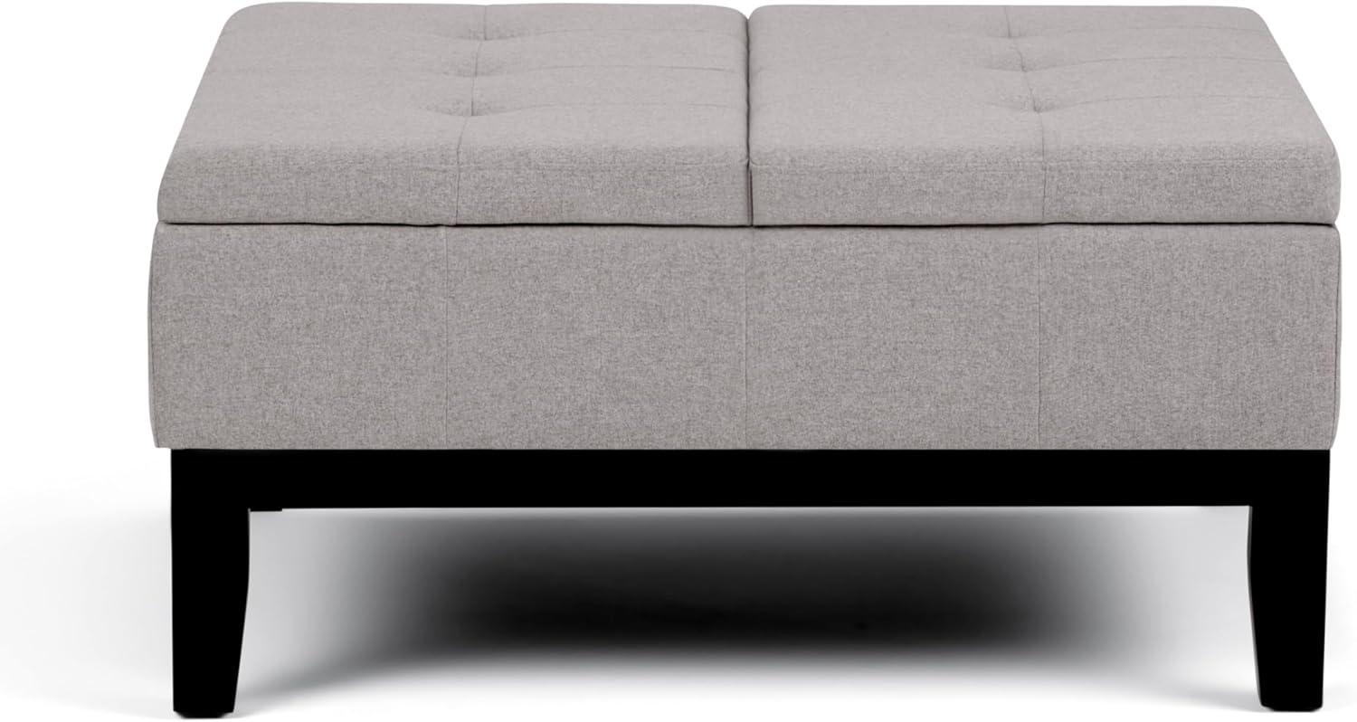 Simpli Home Dover 36"W Upholstered Square Coffee Table Storage Ottoman with Split Tufted Lift Top