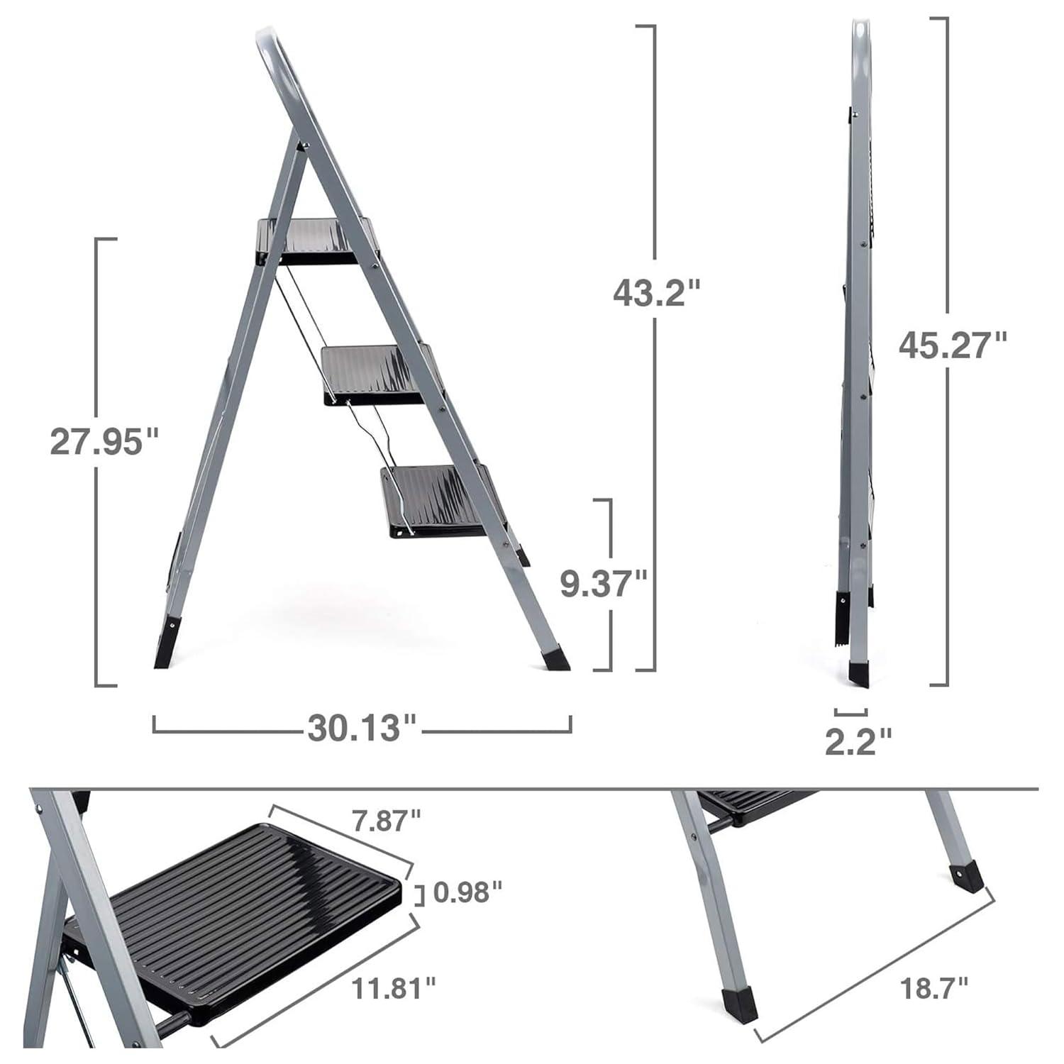 Delxo 3 - Step Steel Lightweight Folding Step Ladder