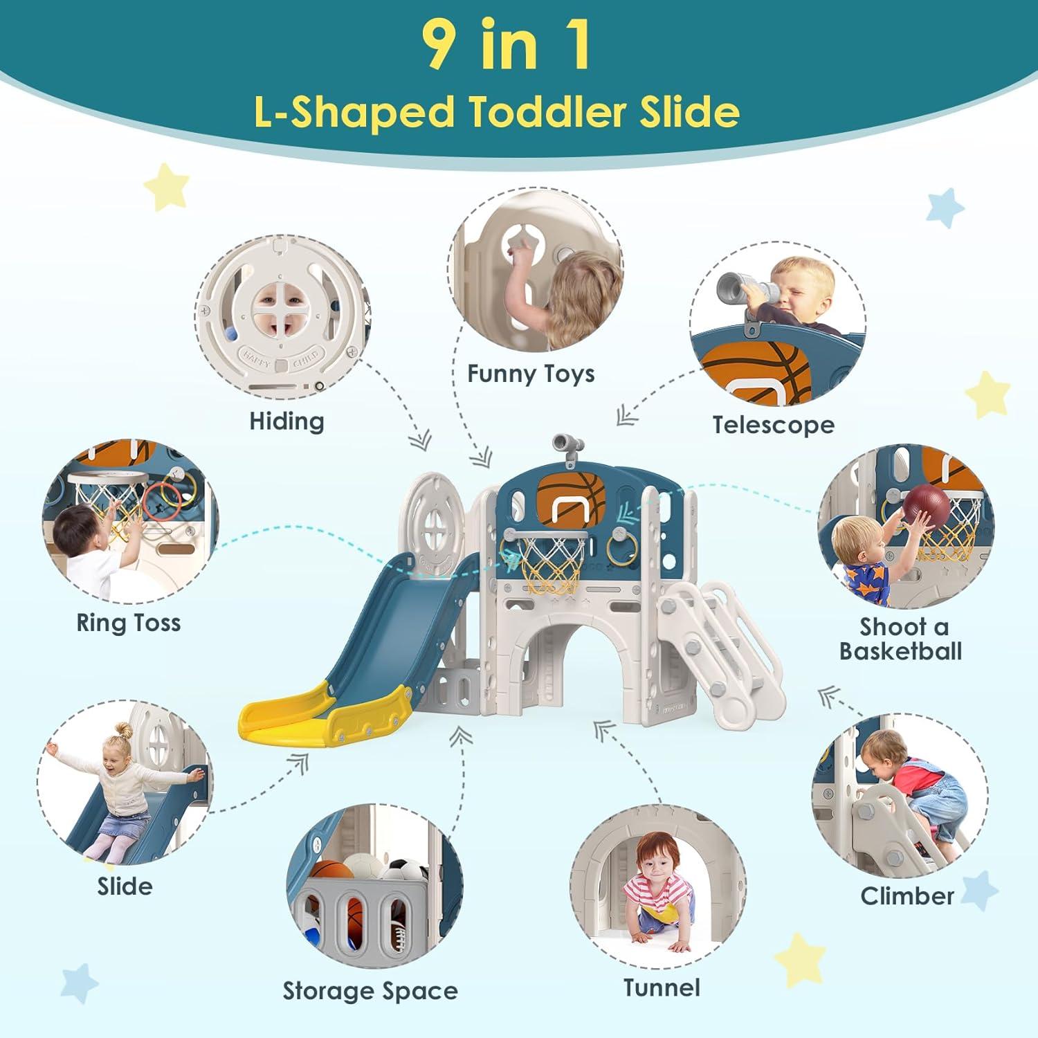 Suteck 9 in 1 Toddler Slide, Kids Slide with Climber Outdoor Indoor Slide Playset