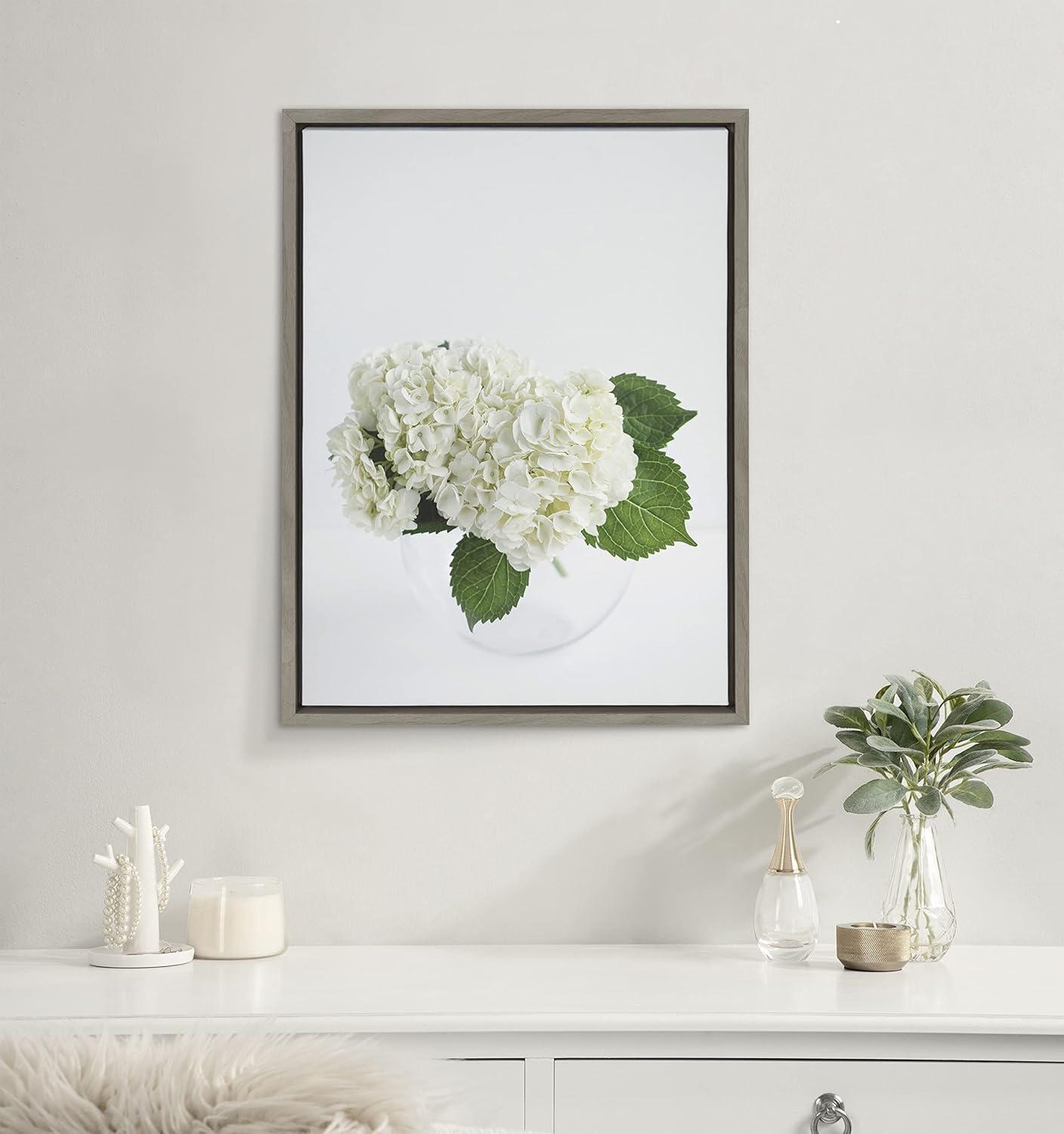 Kate and Laurel Sylvie Hydrangea Cluster Framed Canvas by Emiko and Mark Franzen of F2Images, 18x24, Gray