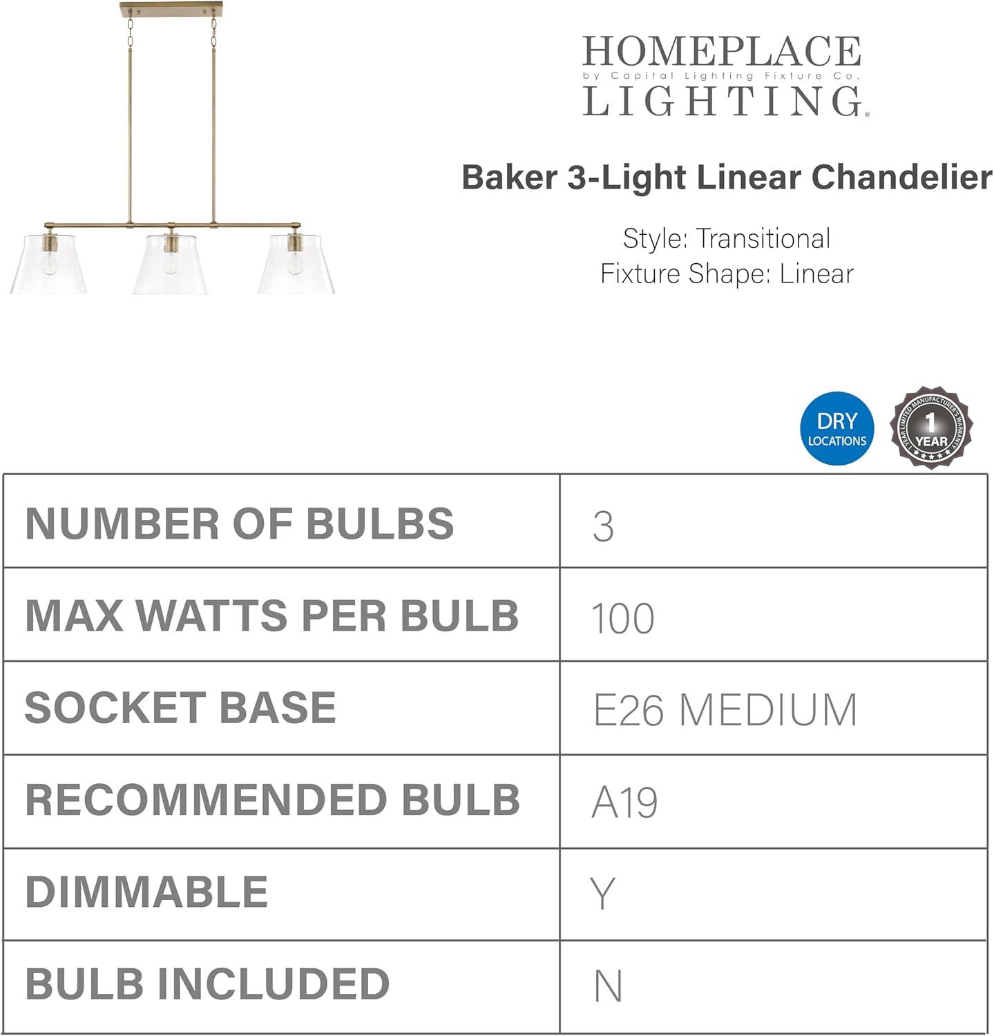 Aged Brass 3-Light Island Pendant with Seeded Glass Shades