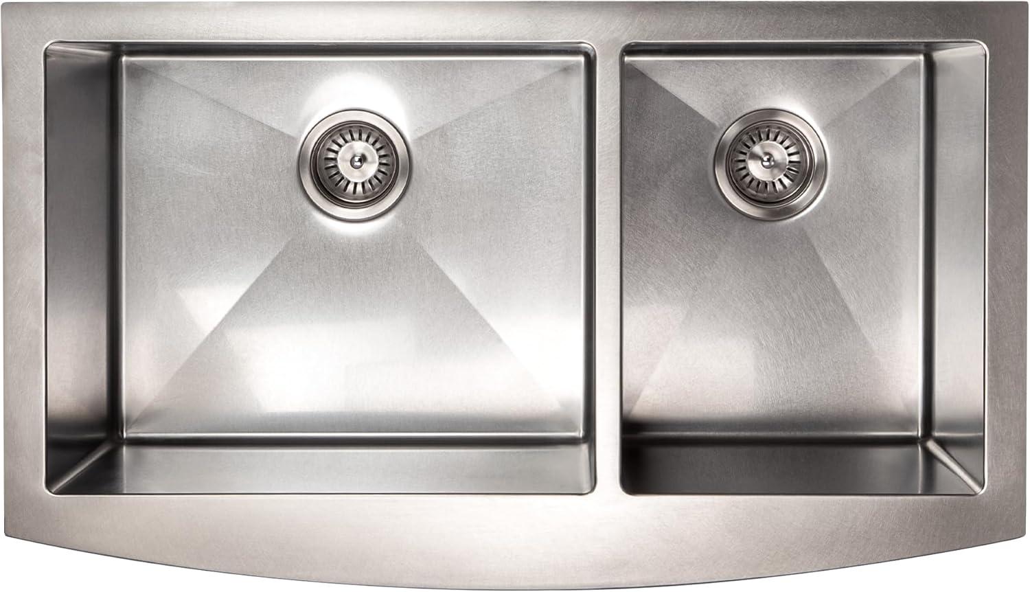 ZLINE 36 in. Courchevel Farmhouse Apron Mount Double Bowl DuraSnow Stainless Steel Kitchen Sink W/ Bottom Grid (SA60D-36S)