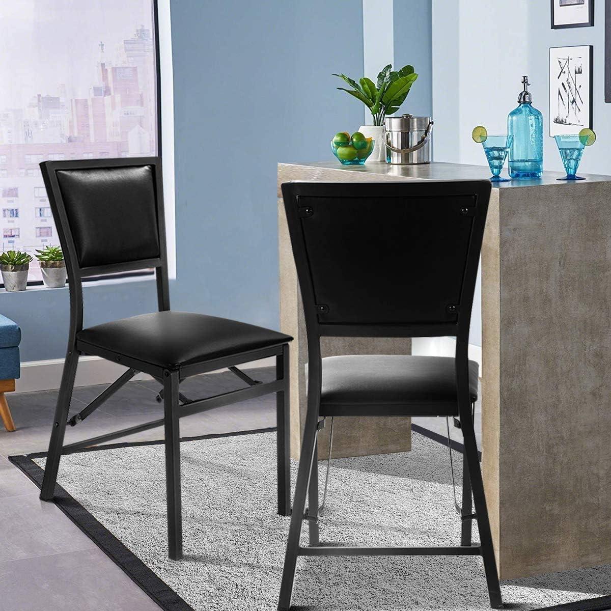 Costway Set of 2 Metal Folding Chair Dining Chairs Home Restaurant Furniture Portable Black