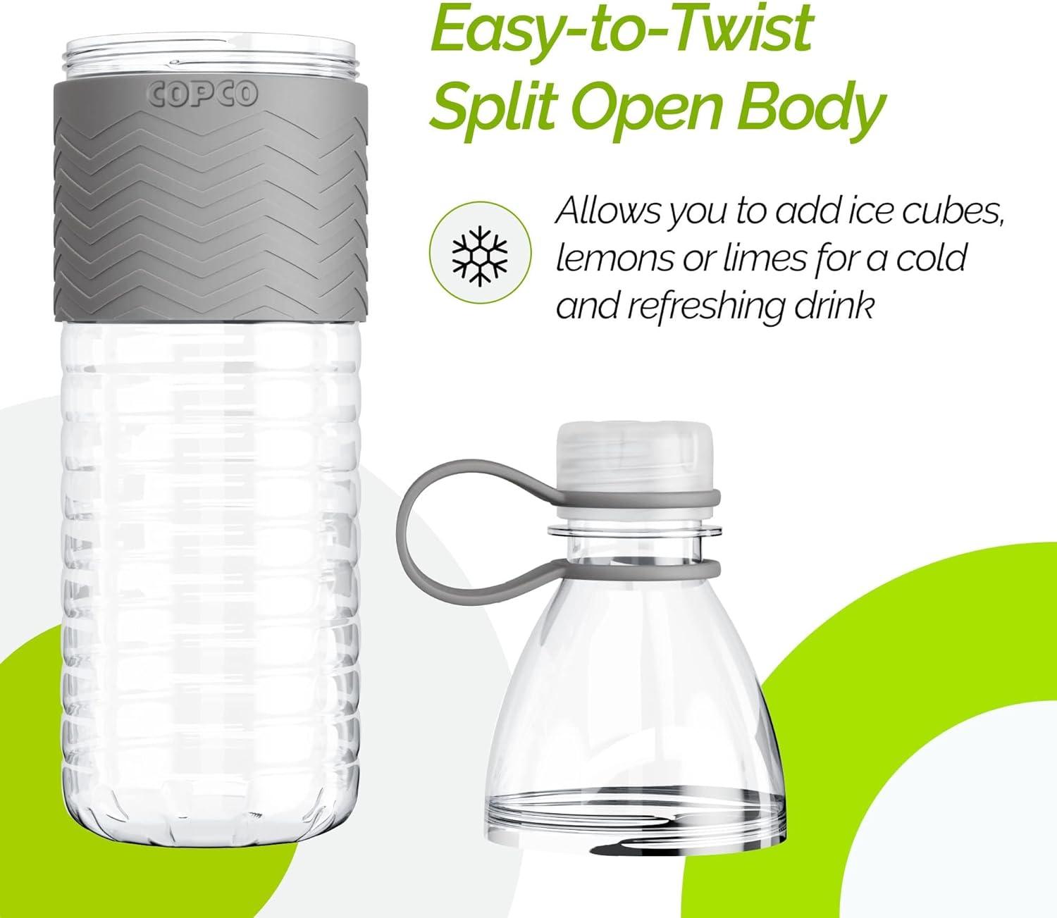 Copco Hydra Sports Water Bottle 20 Ounce Non Slip Sleeve BPA Free Tritan Plastic Reusable - Gray 2510-2297