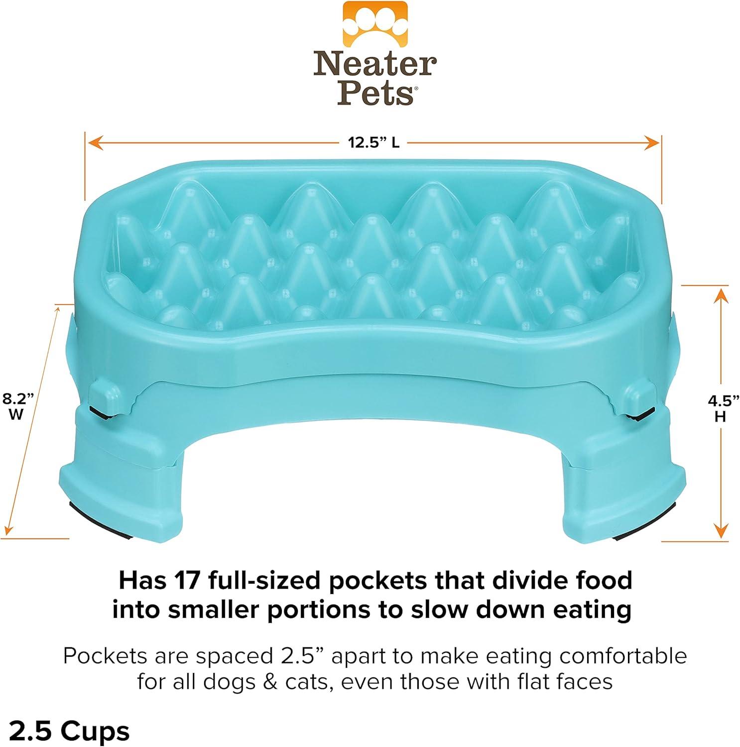 Neater Pet Brands Raised Neater Slow Feeder - Elevated & Adjustable Feeding Height - Improves Digestion, Stops Obesity, and Slows Down Eating, 2.5 Cups, Aquamarine