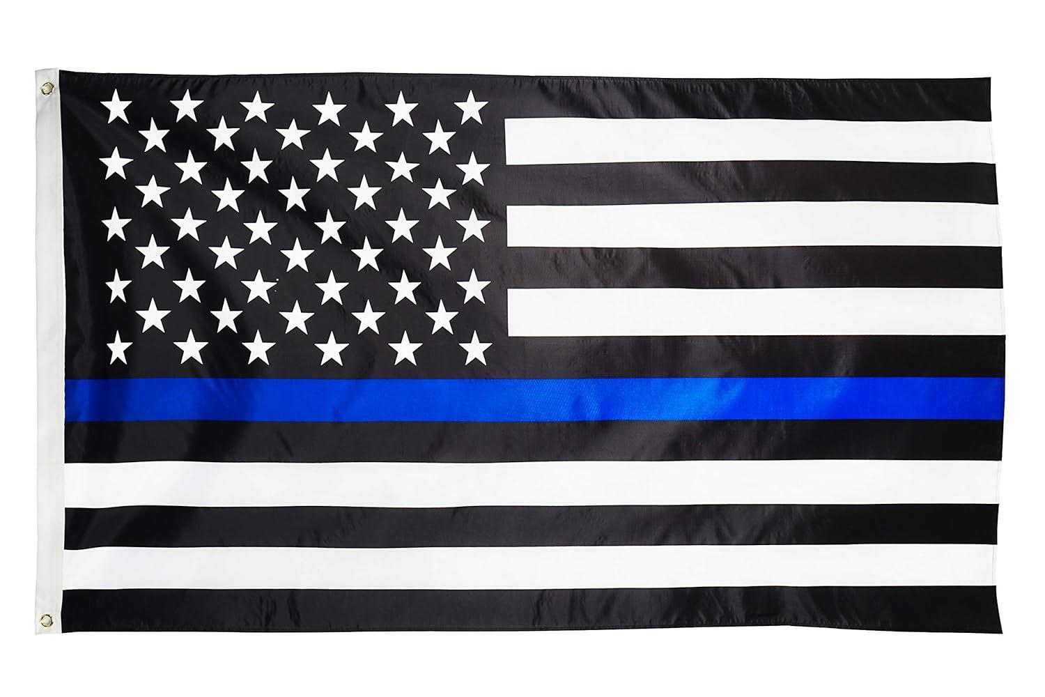 Thin Blue Line Flag 3x5 FT-American Police Flag Indoor/Outdoor Quality Polyester with Vivid Color Double-Stitched Edges Brass Grommets Decorations