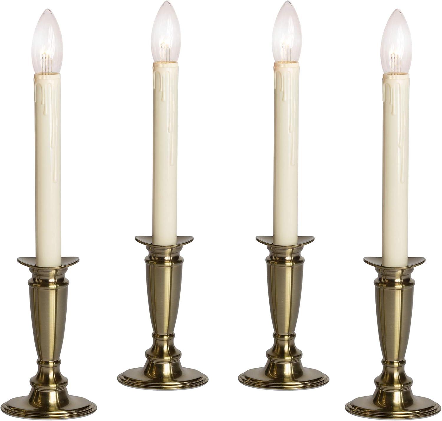 Set of 4 Battery Operated Window Candles with Remote Control - (Brushed Brass)