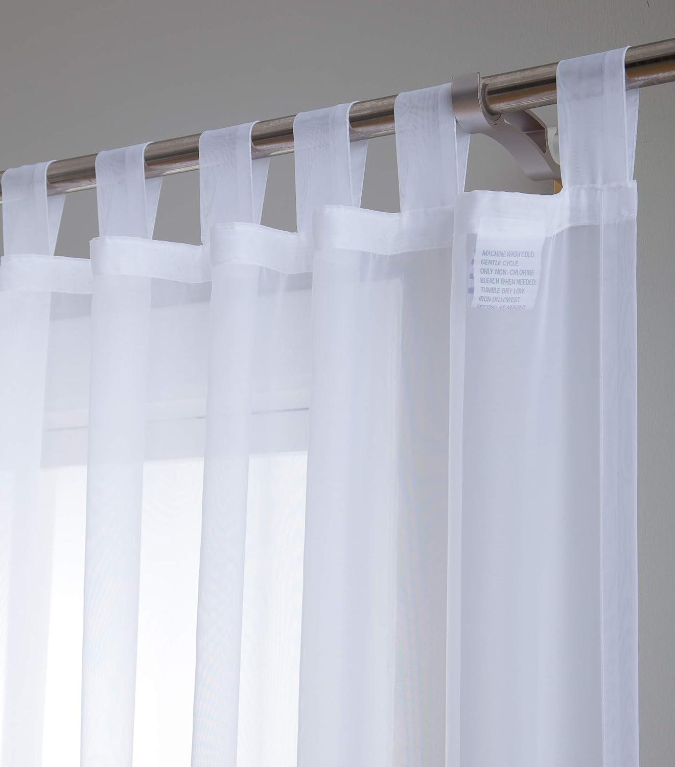 HLC.ME White Tab Top 54 inch x 54 inch Long Window Curtain Sheer Voile Panels for Living Room & Bedroom, Set of 2