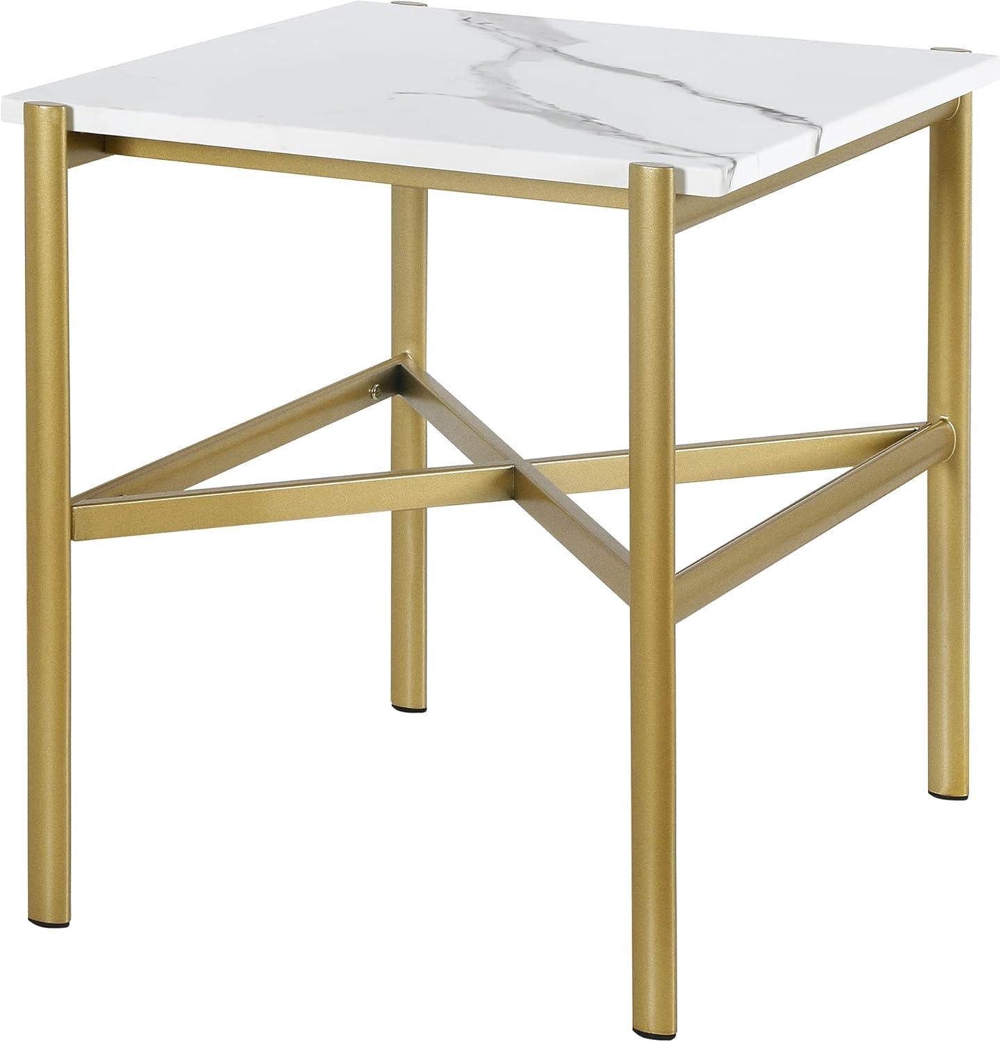 Evelyn&Zoe Braxton 21.25" Wide Rectangular Side Table with Faux Marble Top, Gold