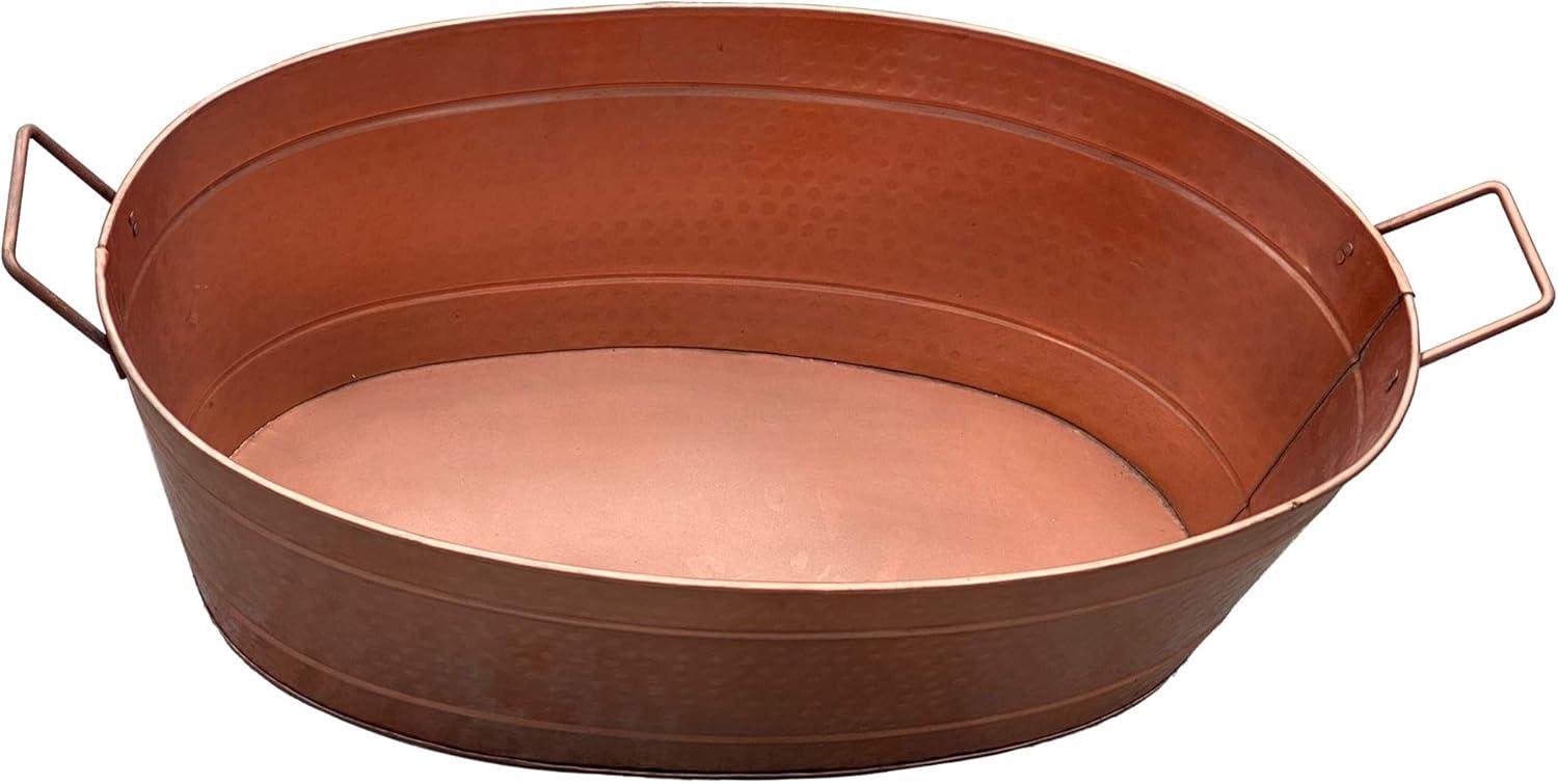 Benjara 15" Oval Transitional Metal Tub with 2 Side Handles in Copper