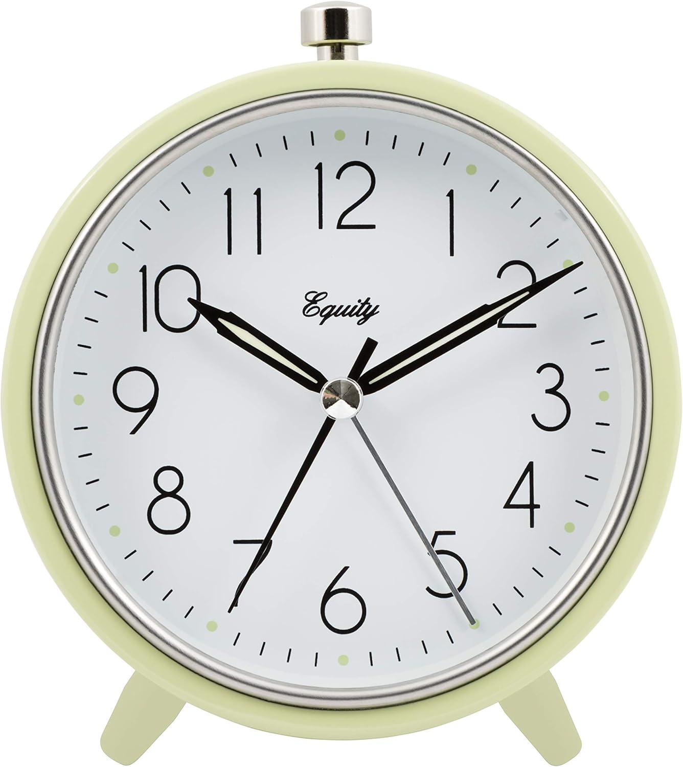 Equity 20090 5-Inch Silent Sweeping Quartz Metal Alarm Clock, Light Green