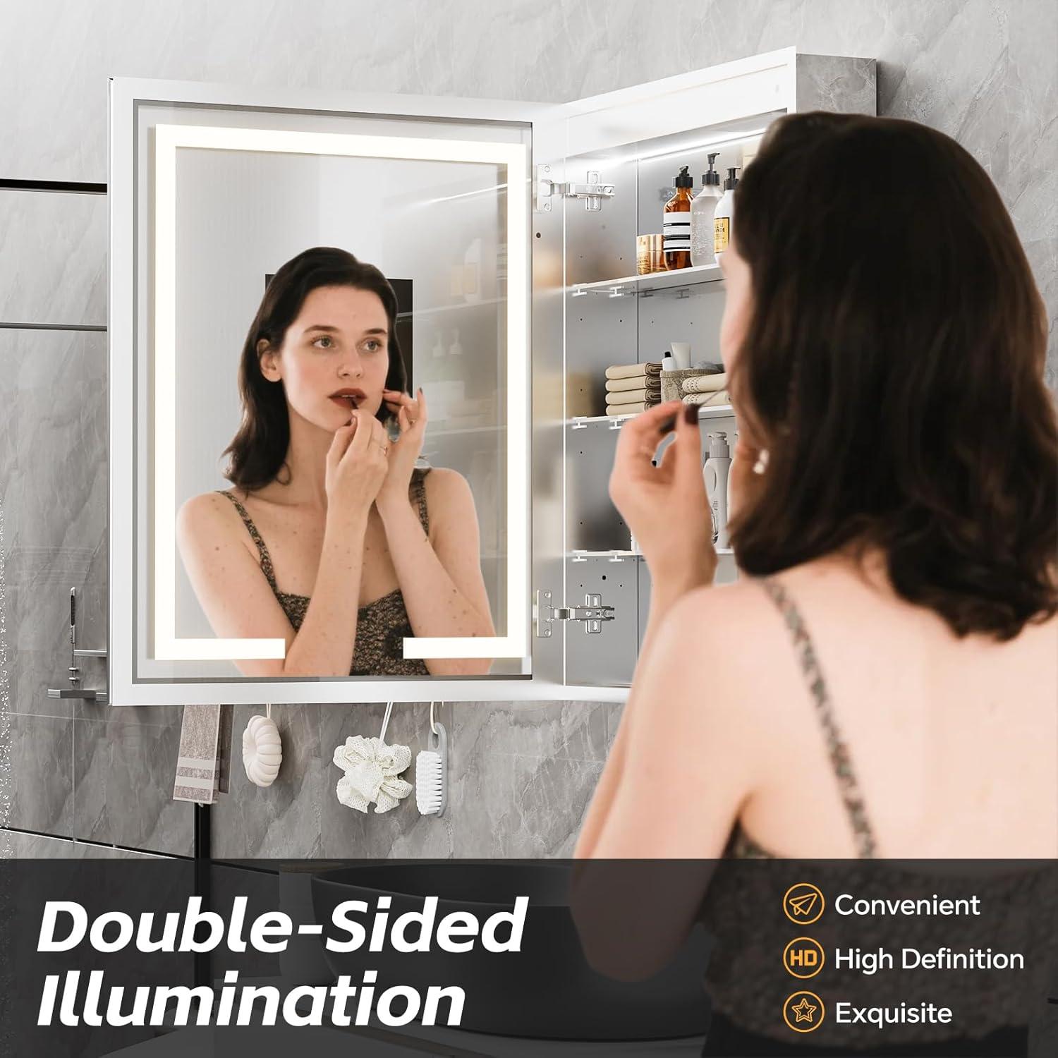 Ebern Designs Christhilde Medicine Cabinet with LED Mirror for Bathroom, Defog, Stepless Dimming, 3 Color Change, 2 Outlets, 2USB & Reviews | Wayfair