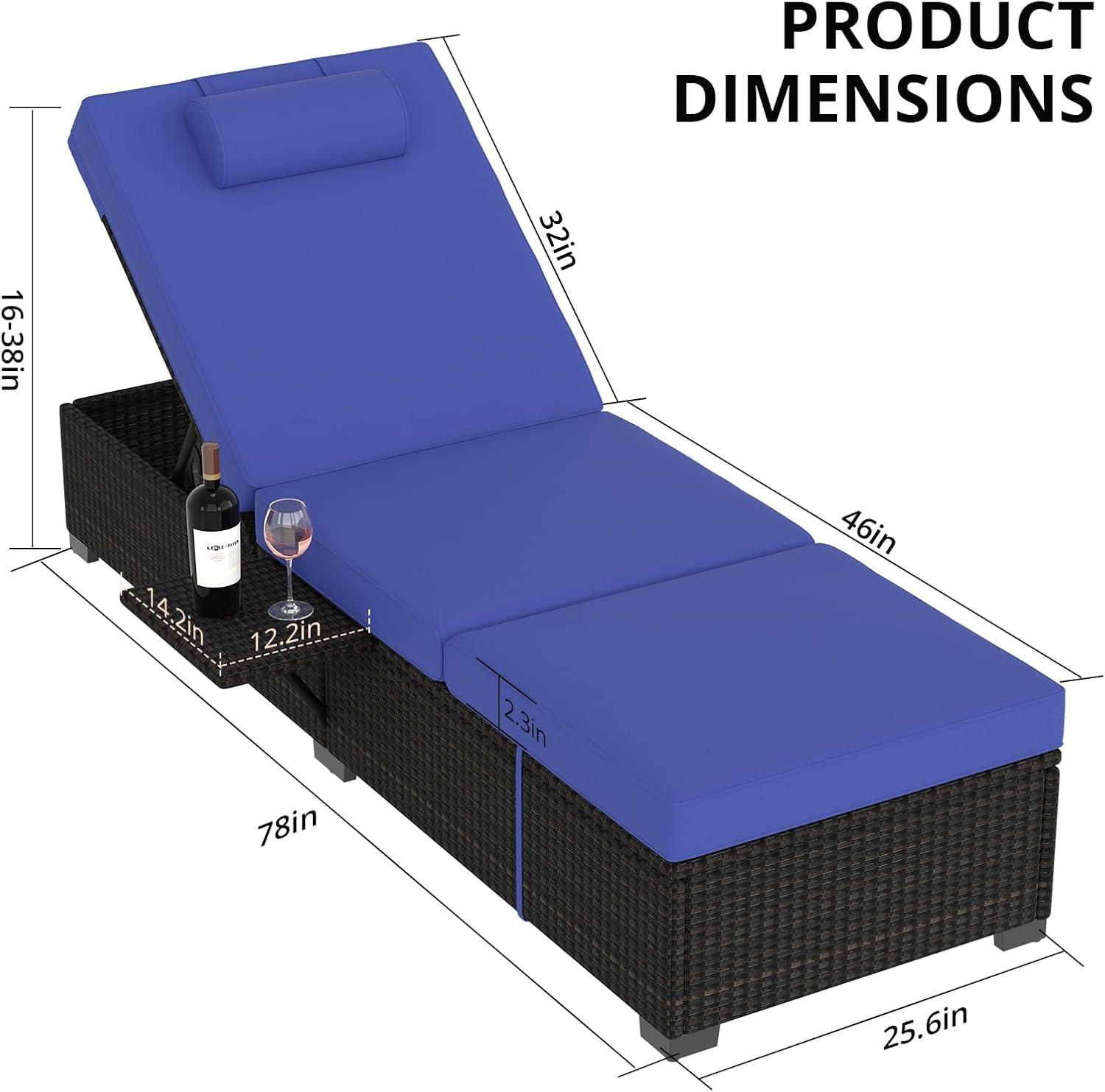 Lounge Chairs Outdoor Set of 2, PE Rattan Chaise Lounge Chair with 5-Position Adjustable Backrest for Patio Beach Pool Deck Backyard, Beige