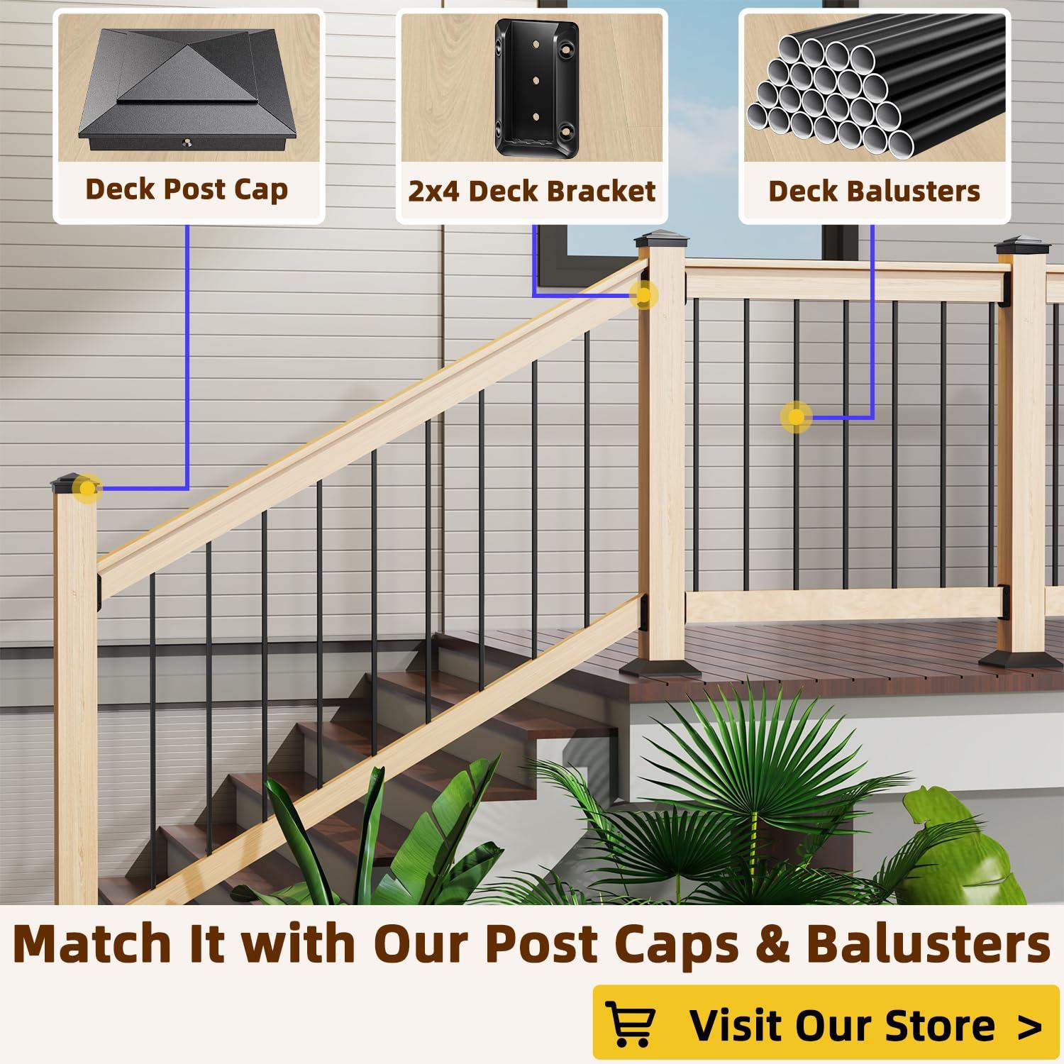 30 Pcs Deck Railing Bracket Connectors for 2"×4“ (Actually 1.5”x3.5“) Wood Post to Handrail Connection, Railing Connectors with 210 Pcs Galvanized Black Screws for Wooden Stair Fence Railings