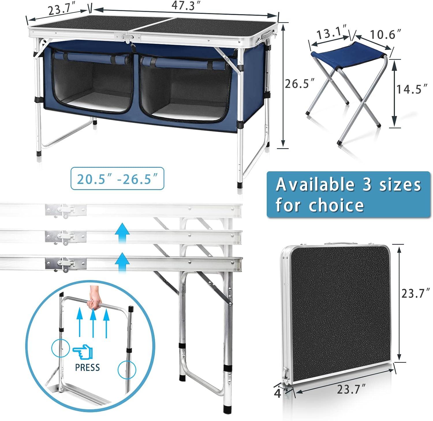 Black Aluminum Foldable Outdoor Dining Table with Storage